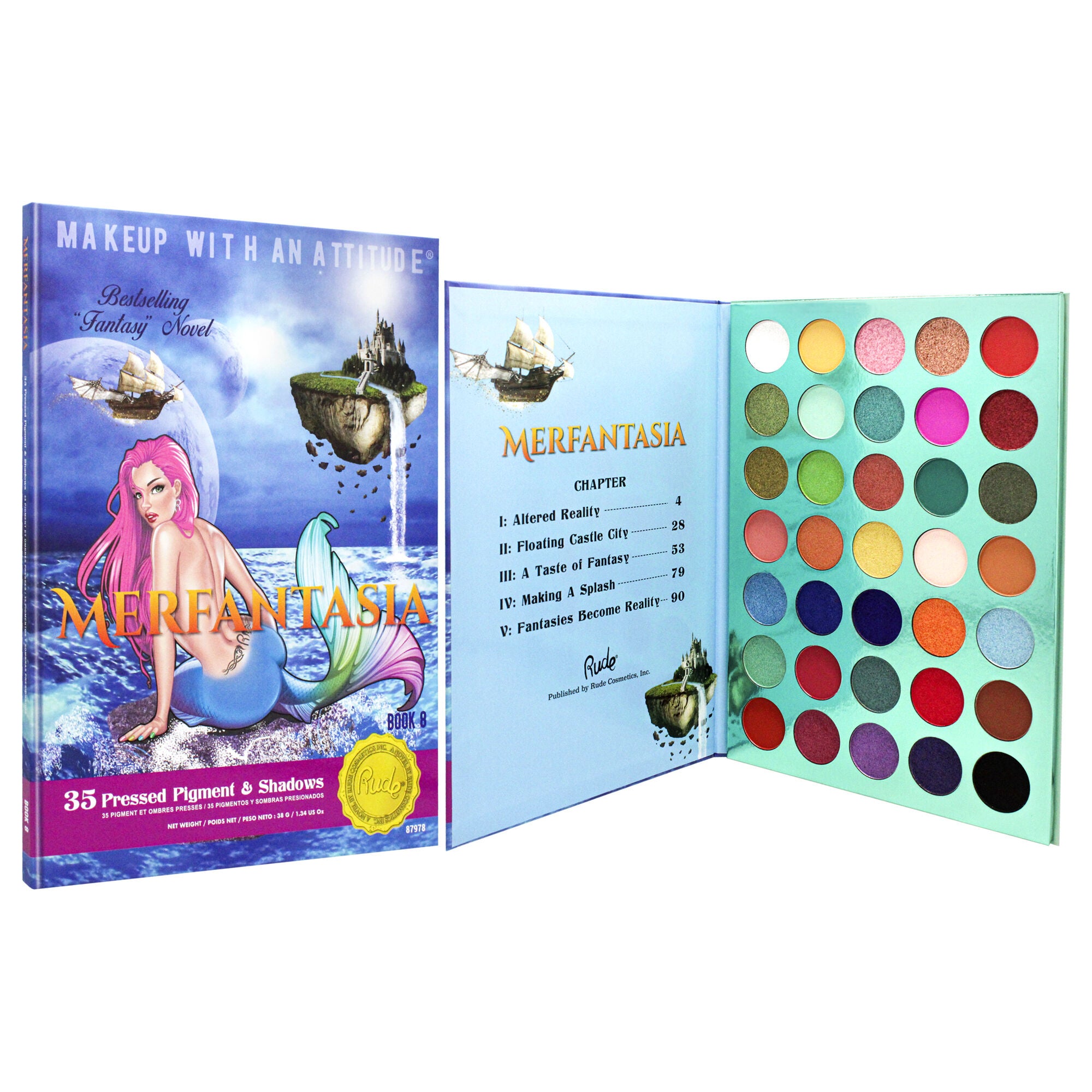 Merfantasia 35 Eyeshadows Palette - Book 8 by Rude Cosmetics for Women - 1.34 oz Eye Shadow, See Description, alternate image number 2