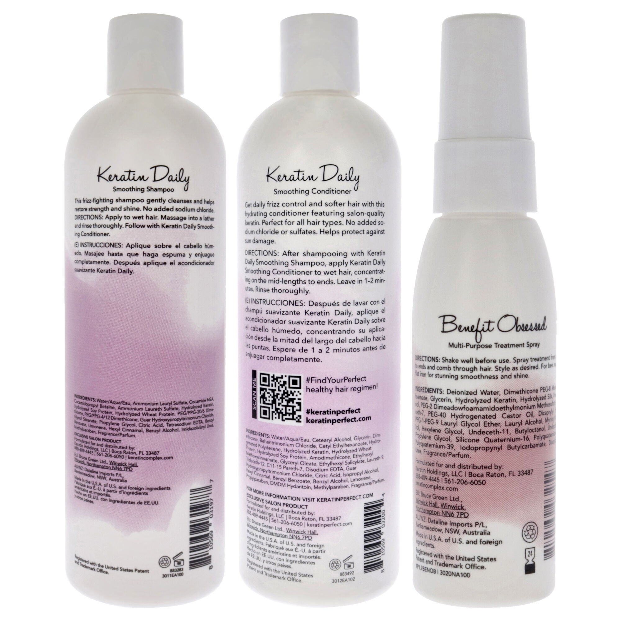 Keratin Daily Kit by Keratin Perfect for Unisex - 3Pc Kit 12oz Shampoo, 12oz Conditioner, 1.7oz Benefit Obsessed Treatment Spray, See Description, alternate image number 1