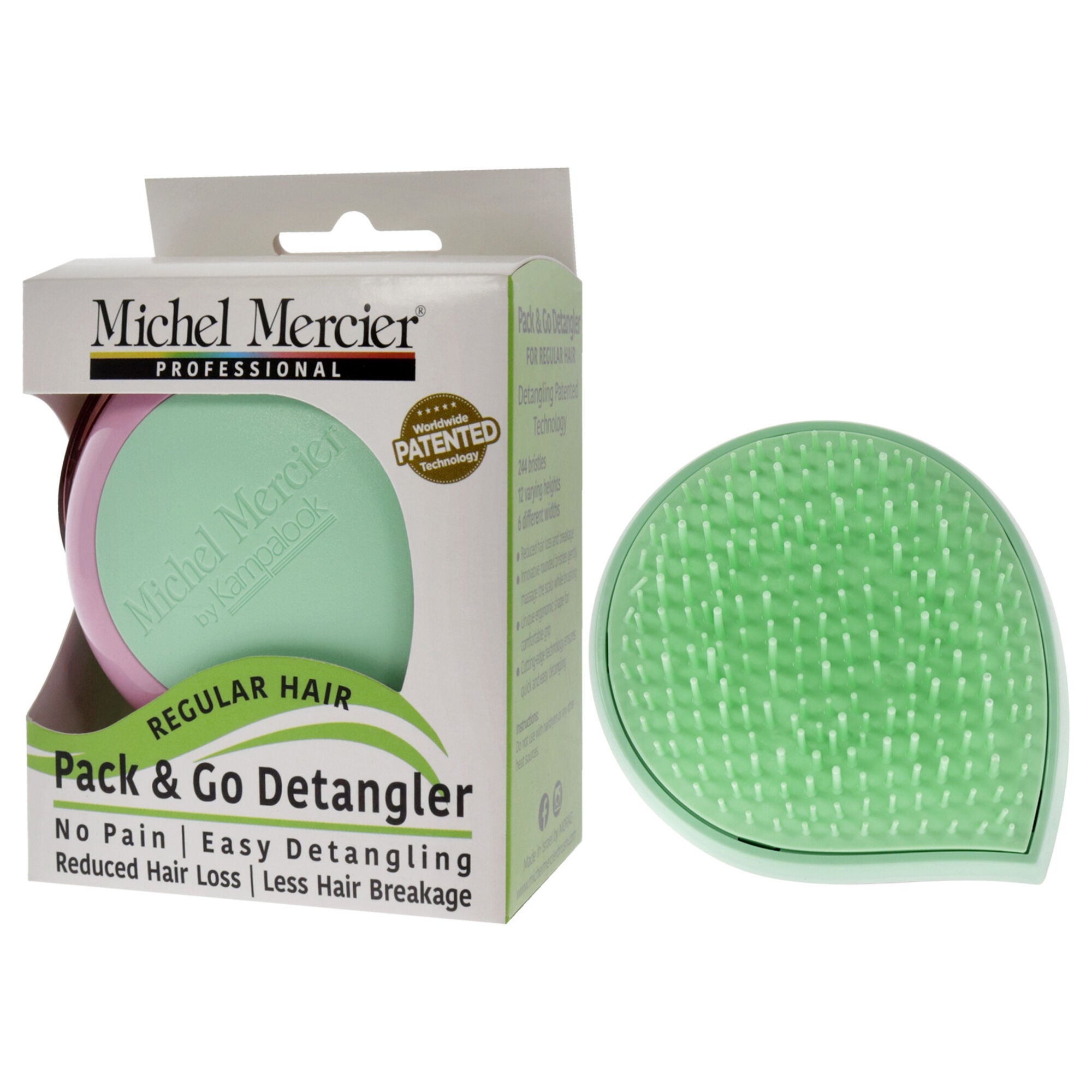 Pack and Go Detangler Regular Hair - Green-Pink by Michel Mercier for Unisex - 1 Pc Hair Brush, See Description, alternate image number 2