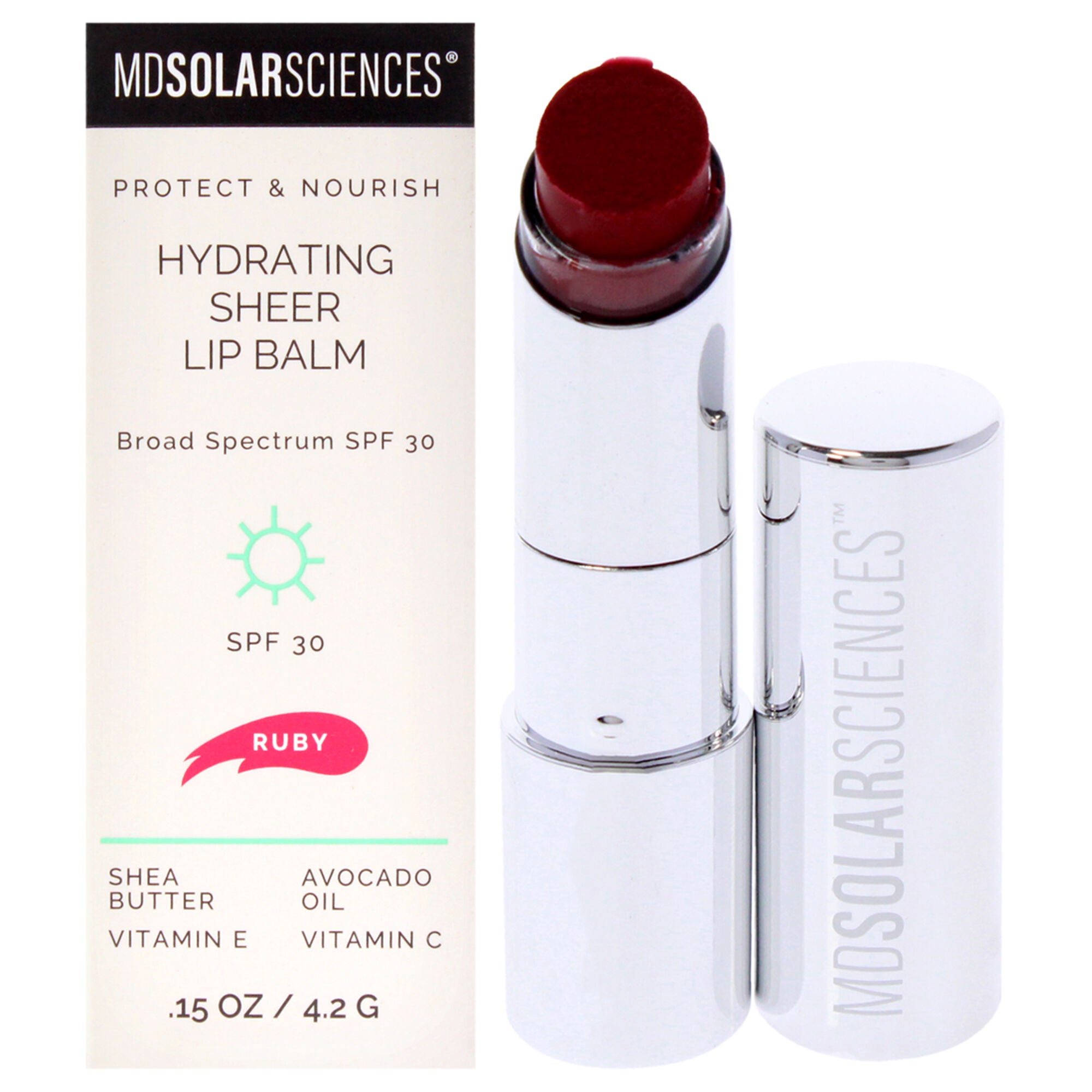 Hydrating Sheer Lip Balm SPF 30 - Ruby by MDSolarSciences for Women - 0.15 oz Lip Balm, See Description, hi-res image number 0
