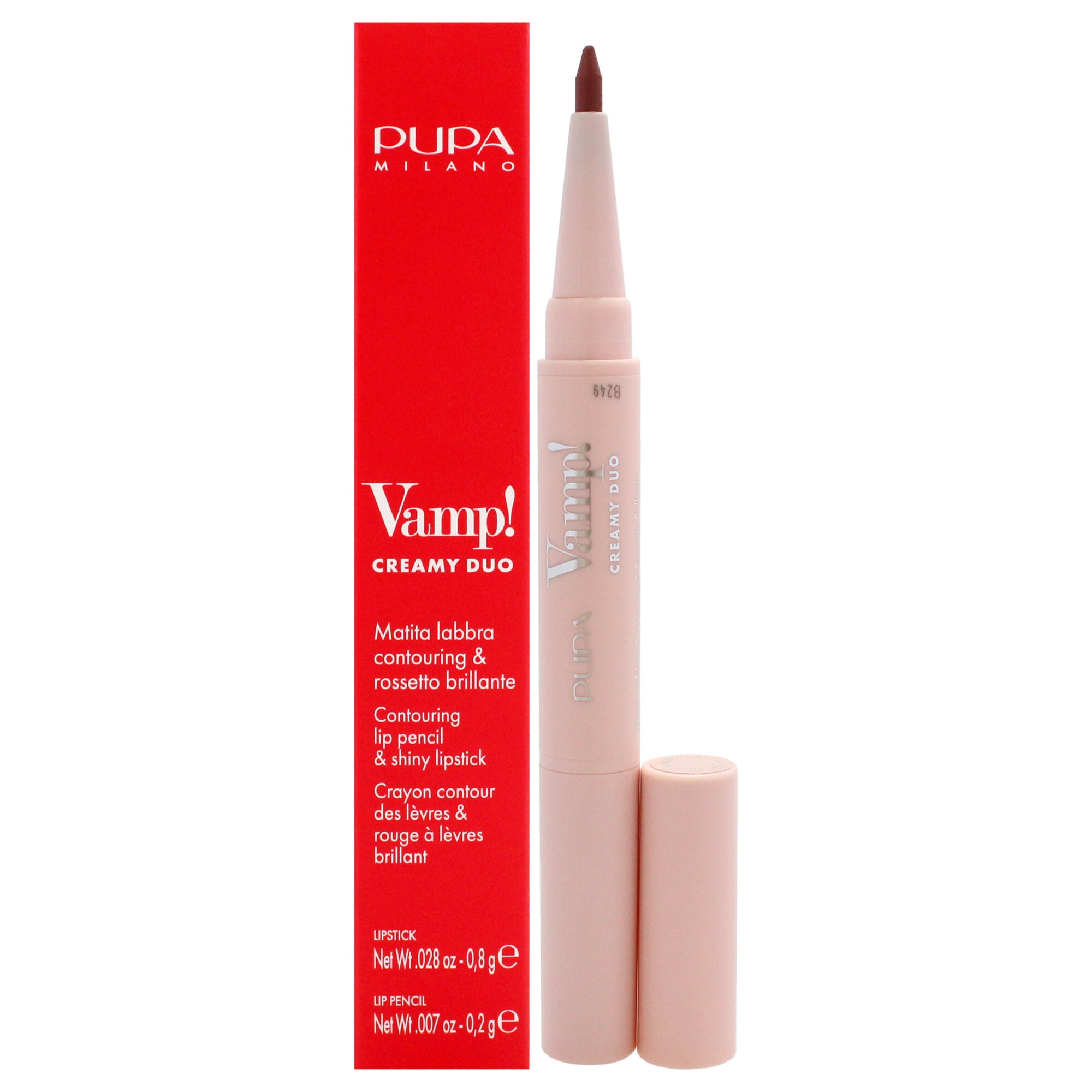 Vamp! Creamy Duo Contouring Lip Pencil and Shiny Lipstick - 003 Warm Nude by Pupa Milano for Women - 0.035 oz Makeup, See Description, hi-res image number 0
