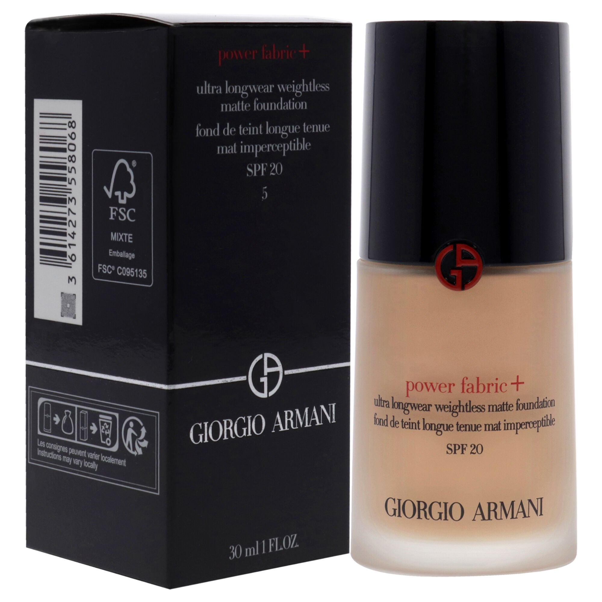 Power Fabric Plus Longwear Weightless Matte Foundation SPF 20 - 5 by Giorgio Armani for Women - 1 oz Foundation, , alternate image number 6