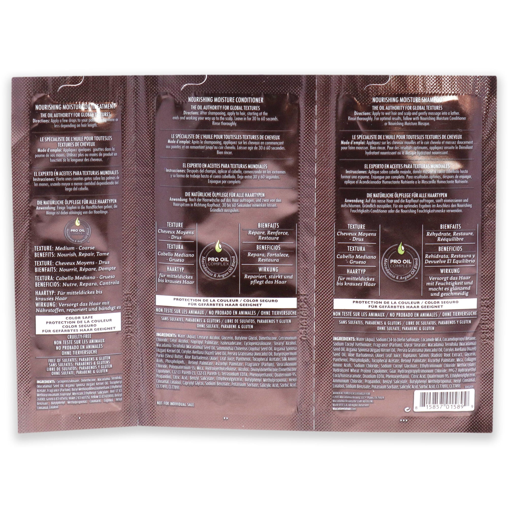 Professional Nourishing Moisture Set by Macadamia Oil for Unisex - 3 Pc Kit 0.34oz Shampoo, 0.34oz Conditioner, 0.17oz Oil Treatment, See Description, alternate image number 1