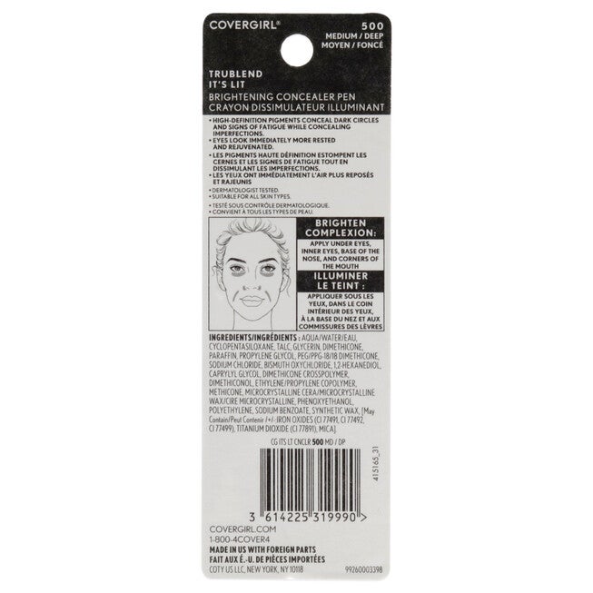 TruBlend Its Lit Brightening Concealer Pen - 500 Medium-Deep by CoverGirl for Women - 0.1 oz Concealer, , alternate image number null
