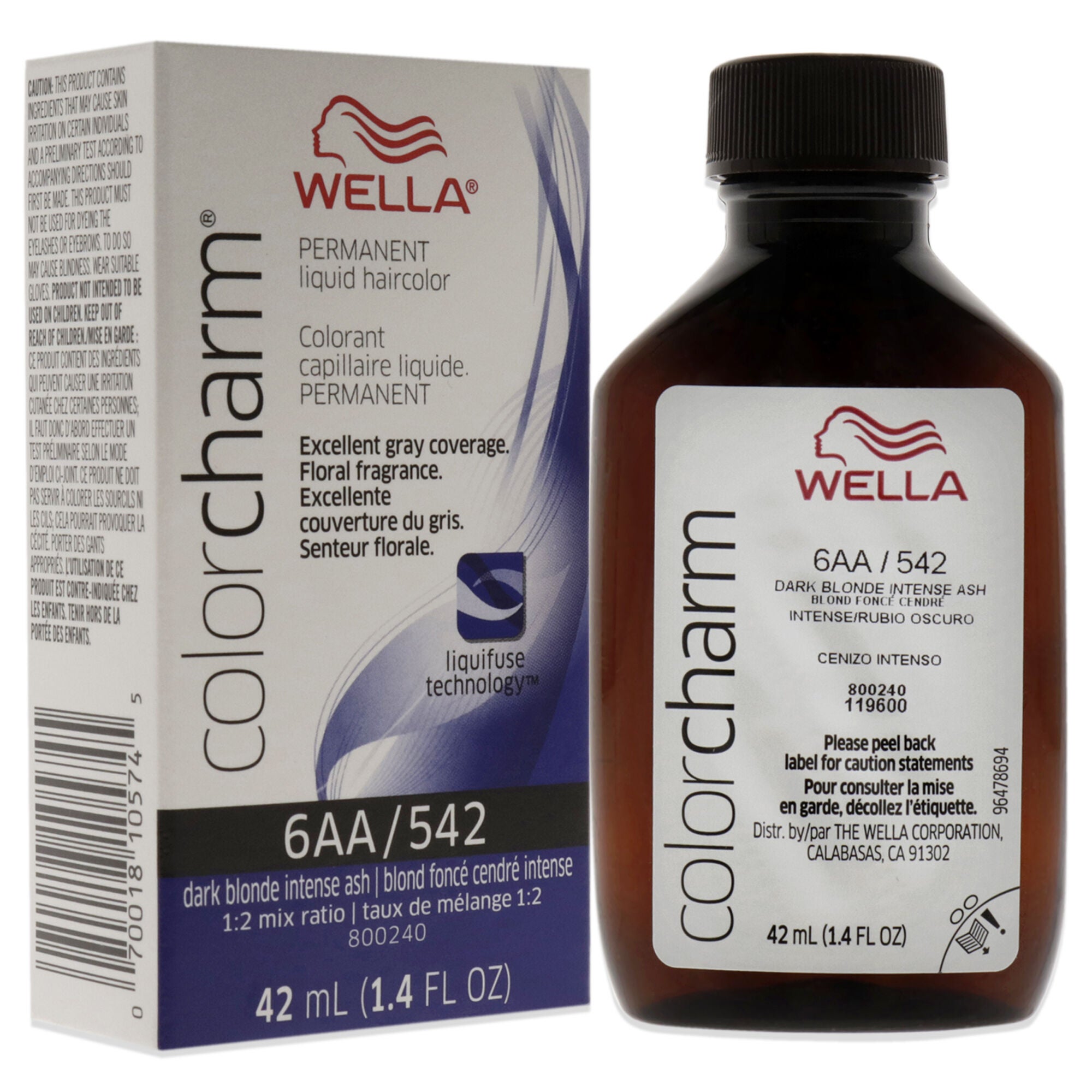 Color Charm Permanent Liquid Hair Color - 542 6AA Ash Blonde by Wella for Unisex - 1.42 oz Hair Color, See Description, alternate image number 2
