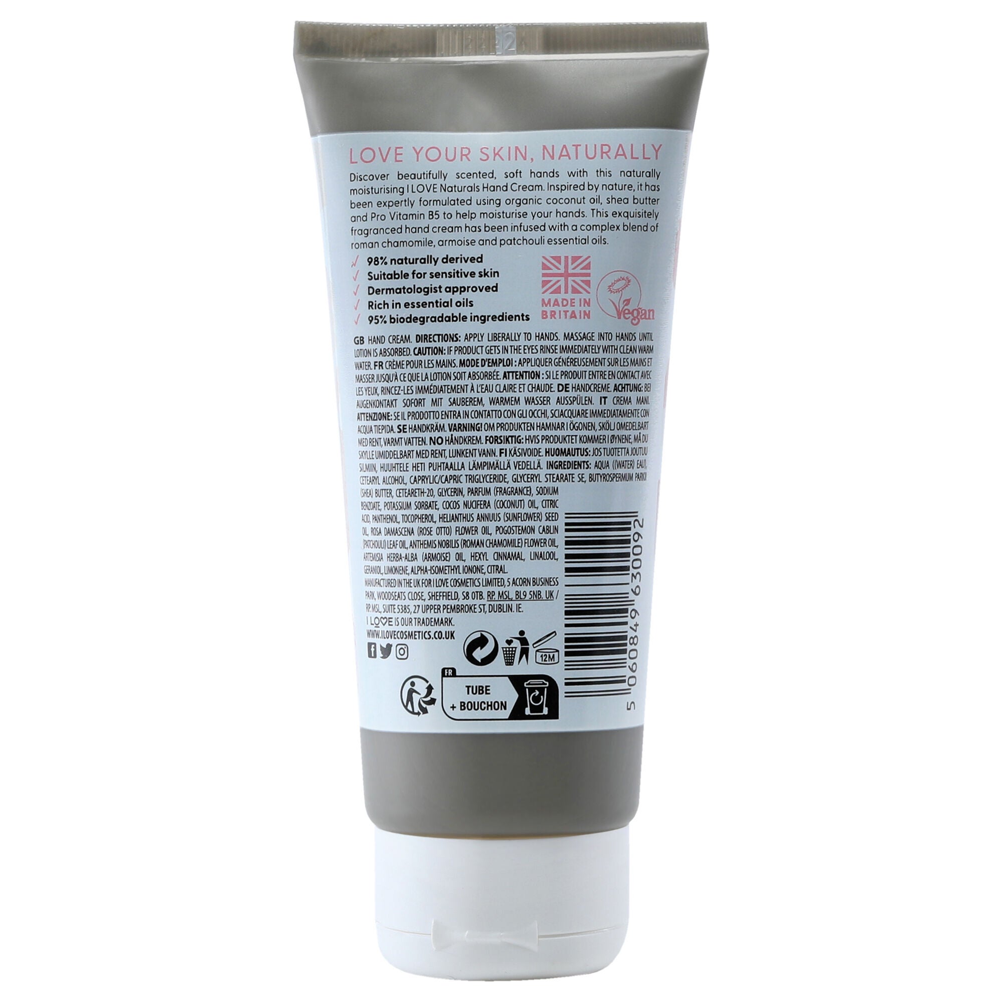 Naturals Hand Cream - Rose and Argan by I Love Cosmetics for Women - 3.4 oz Cream, See Description, alternate image number 2