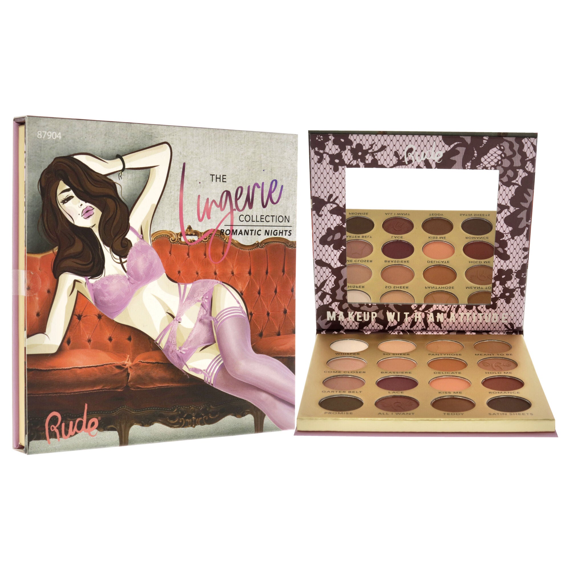 Lingerie Collection 16 Matte Eyeshadow Palette - Romantic Nights by Rude Cosmetics for Women - 0.53 oz Eye Shadow, See Description, alternate image number 1
