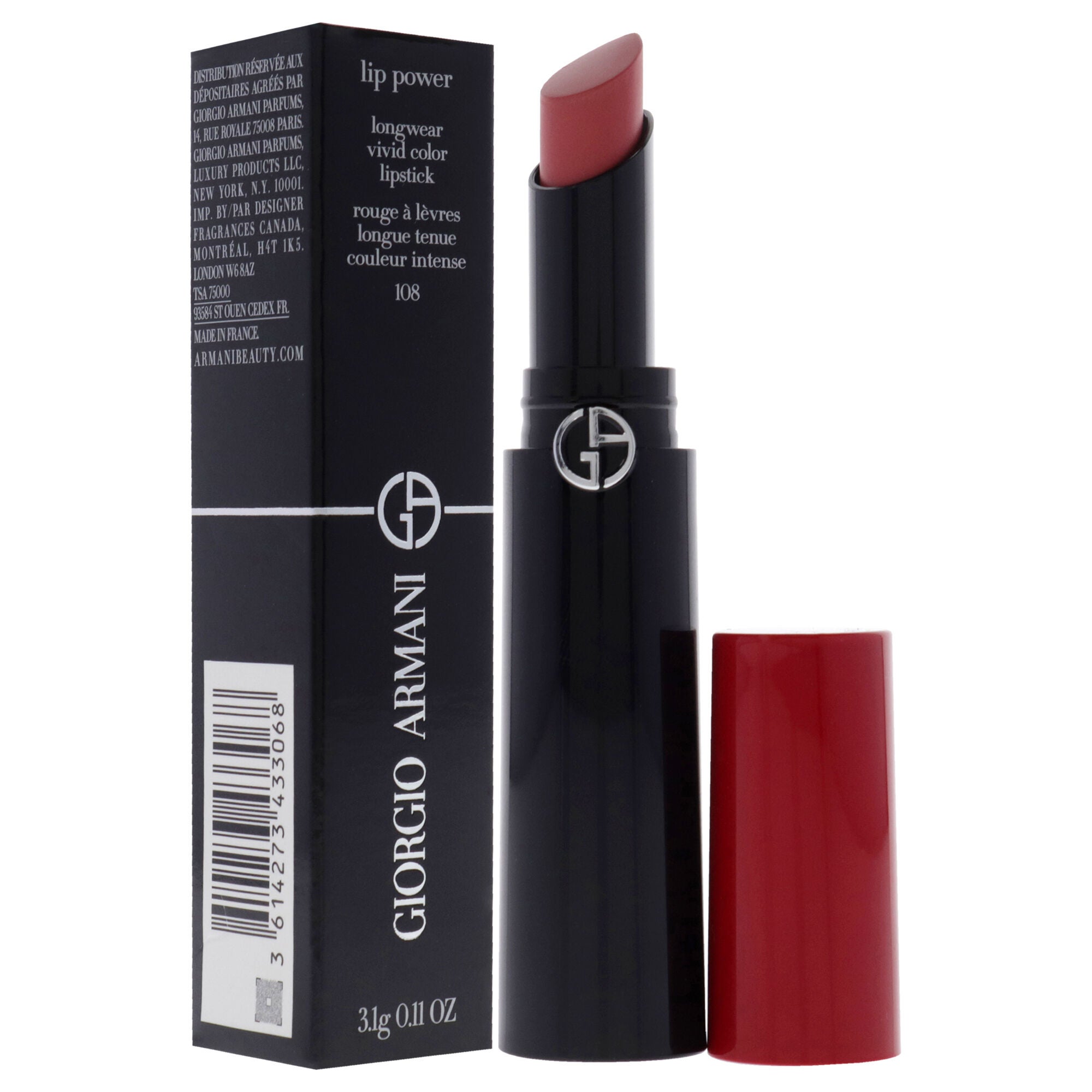Lip Power Longwear Vivid Color Lipstick - 108 In Love by Giorgio Armani for Women - 0.11 oz Lipstick, Orange, alternate image number 1