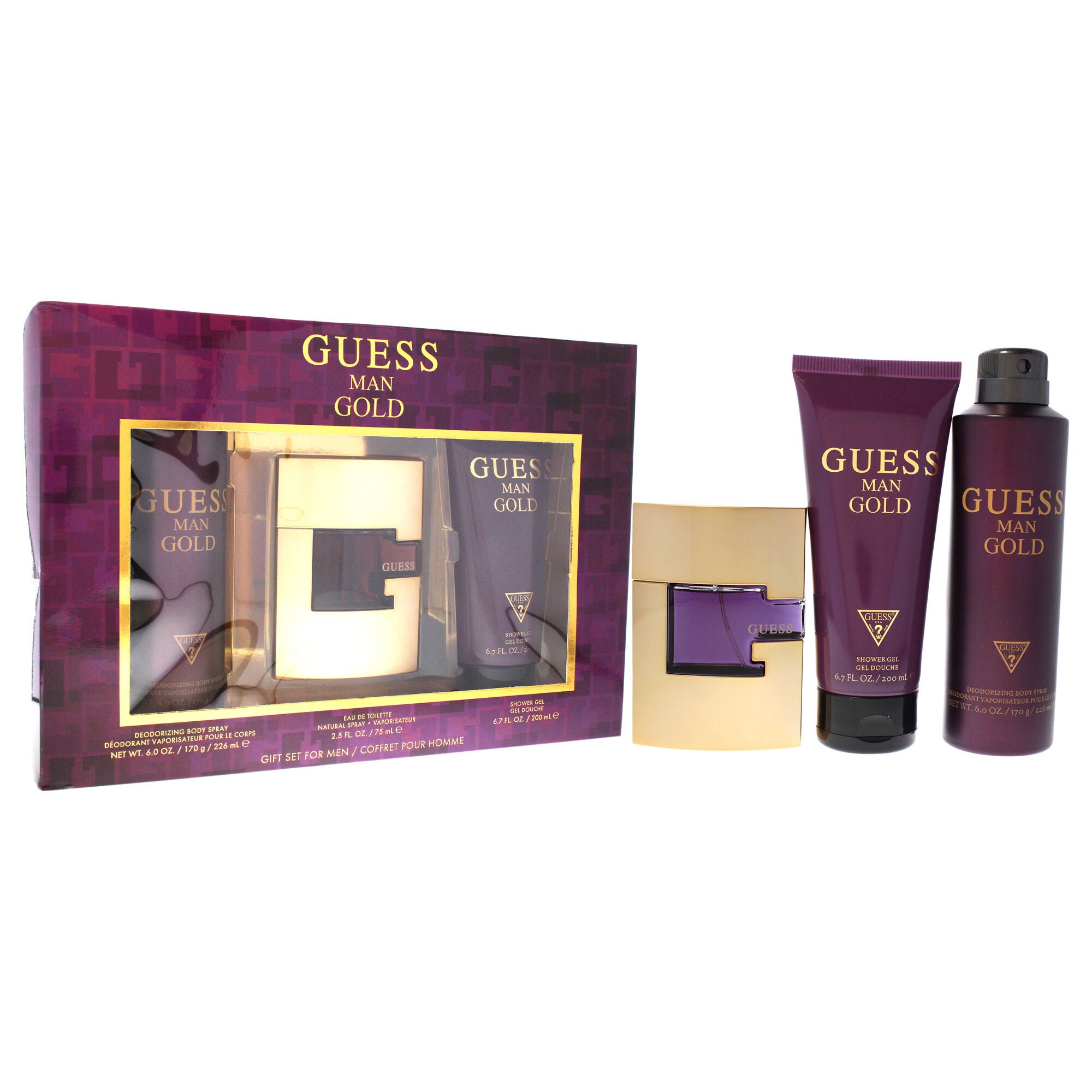 Guess Gold by Guess for Men - 3 Pc Gift Set 2.5oz EDT Spray, 6.0oz Deodorizing Body Spray, 6.7oz Shower Gel, See Description, alternate image number 2