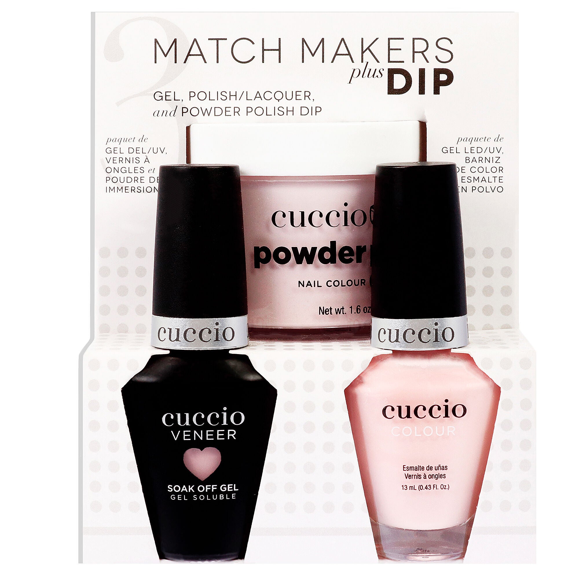 Match Makers Plus Dip - On Sail by Cuccio Colour for Women - 3 Pc 1.6oz Pro Powder Polish Dip System, 0.44oz Veneer Soak Off Gel, 0.43oz Colour Nail Polish, Pink, hi-res image number 0