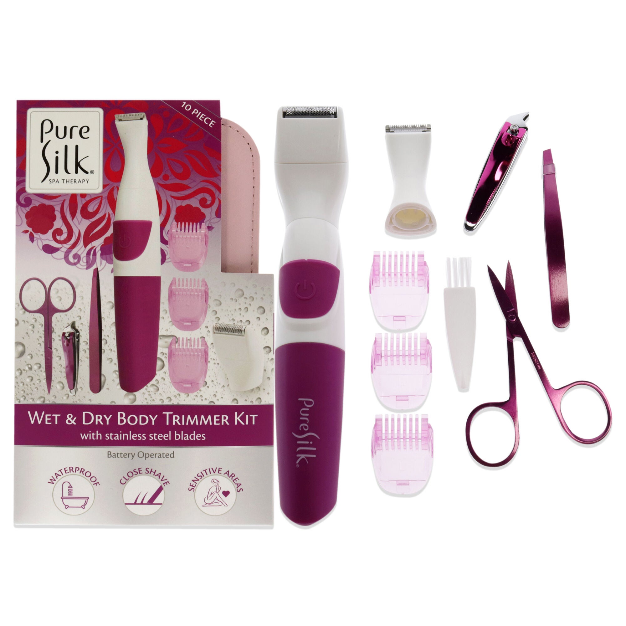 Wet and Dry Body Trimmer Kit by Barbasol for Women - 10 Pc Trimmer, 3 Foil Heads, Nail Clipper, Scissors, 3 Guide Comb, Tweezers, See Description, hi-res image number 0