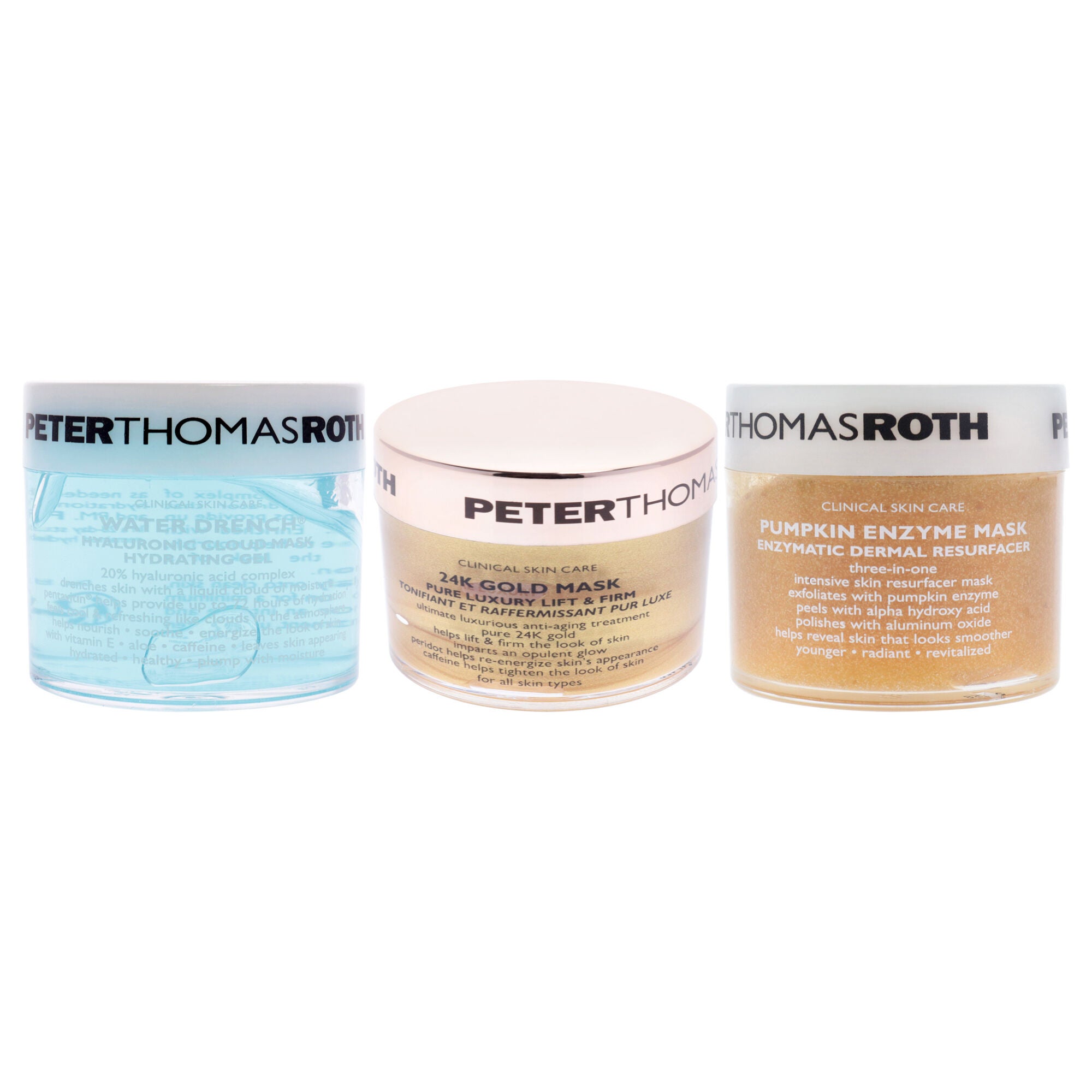 Mask Blast-Off Kit by Peter Thomas Roth for Unisex - 3 Pc 1.7oz Pumpkin Enzyme Mask, 1.7oz 24K Gold Mask, 1.7oz Water Drench Hyaluronic Cloud Mask, See Description, alternate image number 1