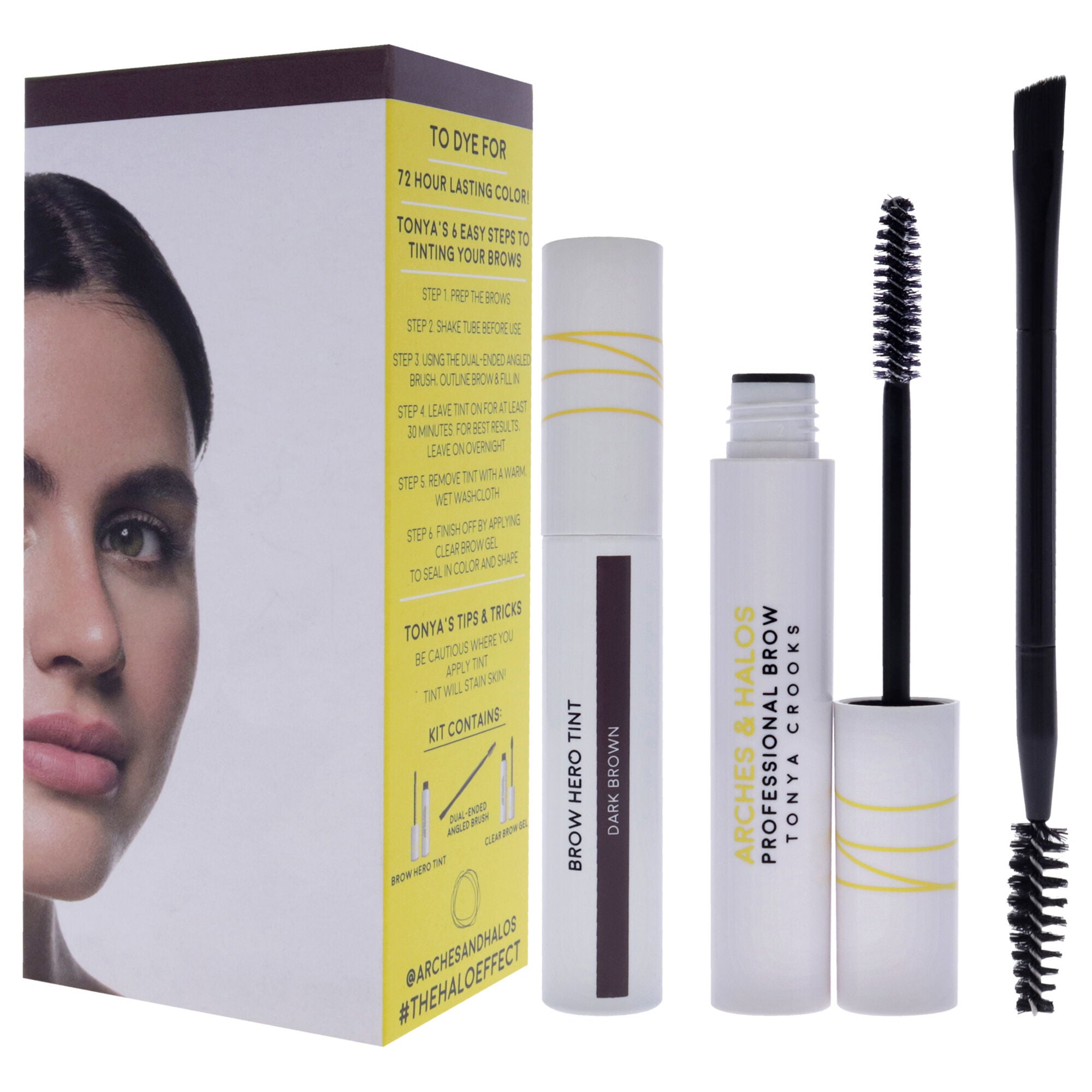 Brow Hero Tint Kit - Dark Brown by Arches and Halos for Women - 3 Pc 0.169oz Clear Brow Gel, 0.270oz Brow Hero Tint, Dual-Ended Angled Brush, See Description, alternate image number 3