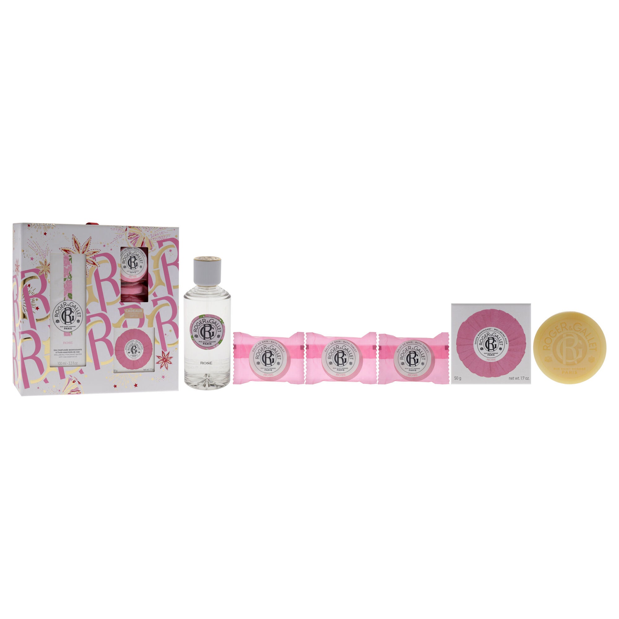Rose by Roger & Gallet for Women - 5 Pc Gift Set 3.3oz Wellbeing Fragrant Water, 3 x 0.88oz Bath Tablets, 1.7oz Wellbeing Soap, See Description, alternate image number 1