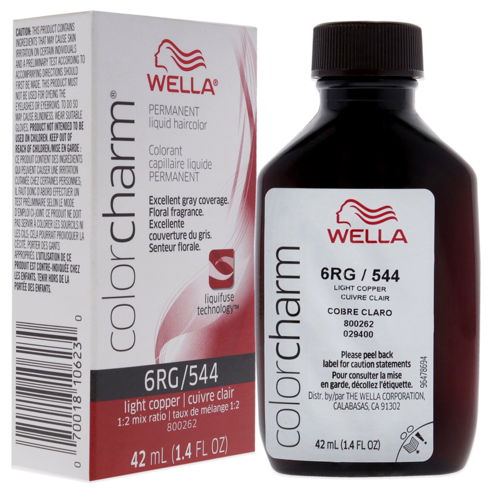 Color Charm Permanent Liquid Hair Color - 544 6RG Light Copper by Wella for Unisex - 1.42 oz Hair Color, See Description, alternate image number 2