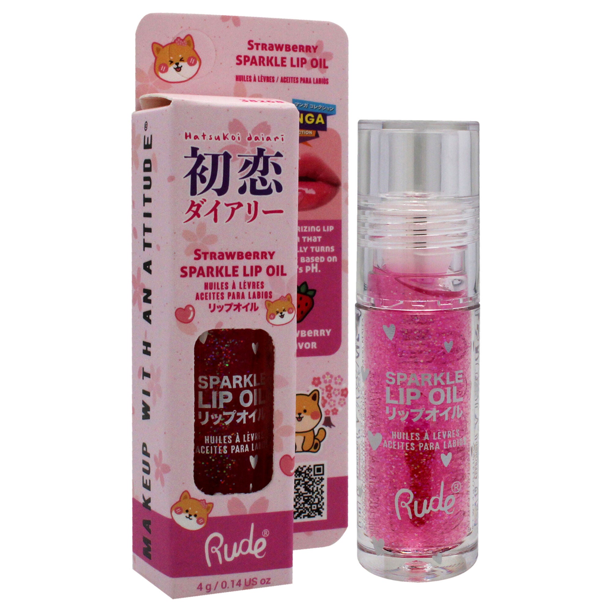 Manga Collection Sparkle Lip Oil - Strawberry by Rude Cosmetics for Women 0.14oz Lip Oil, See Description, alternate image number 2