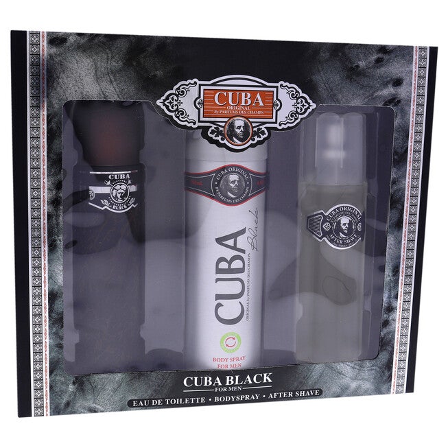 Cuba Black by Cuba for Men - 3 Pc Gift Set 3.3oz EDT Spray, 3.3oz After Shave, 6.7oz Body Spray, NA, hi-res image number null