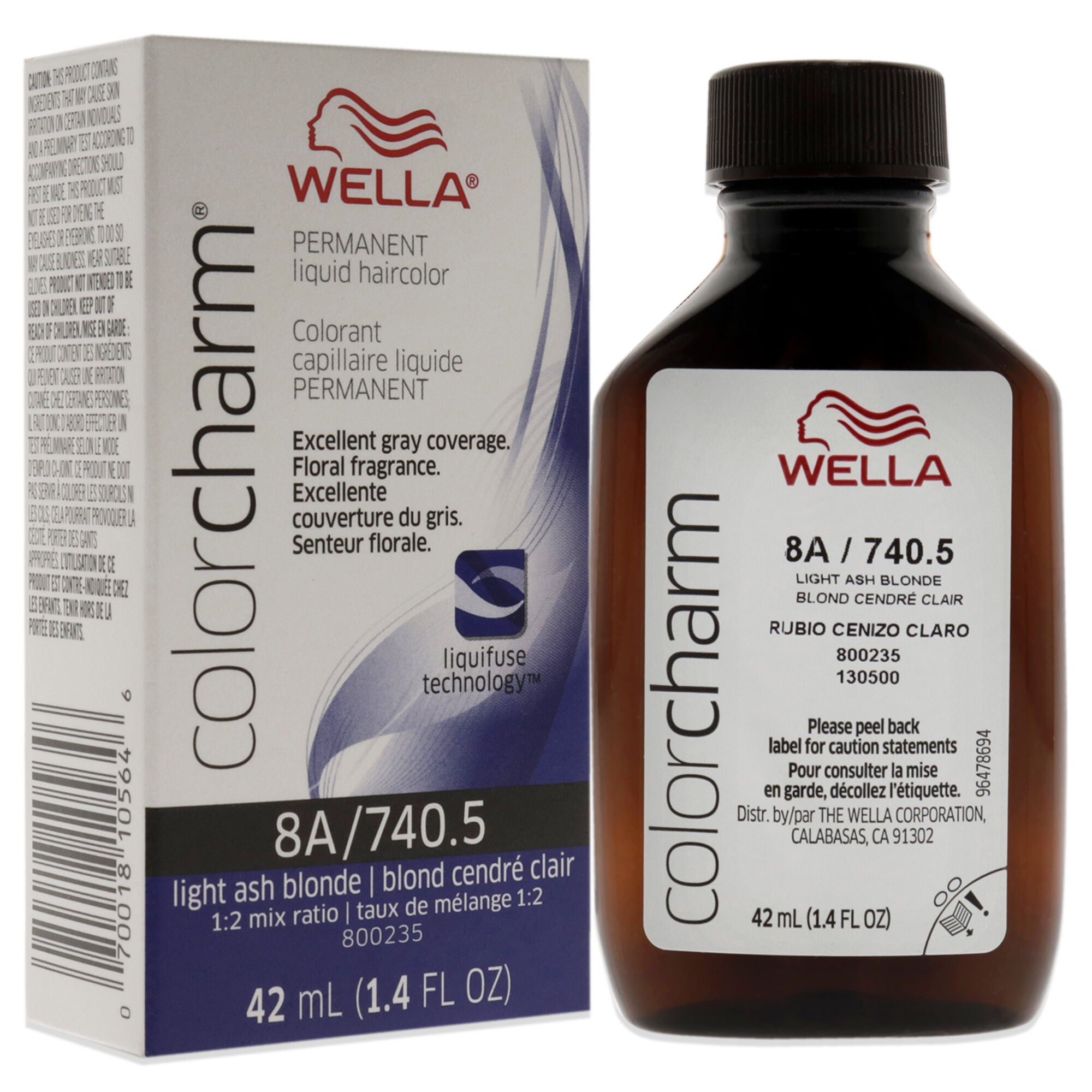 Color Charm Permanent Liquid Hair Color - 740.5 8A Light Ash Blonde by Wella for Unisex - 1.42 oz Hair Color, See Description, alternate image number 2