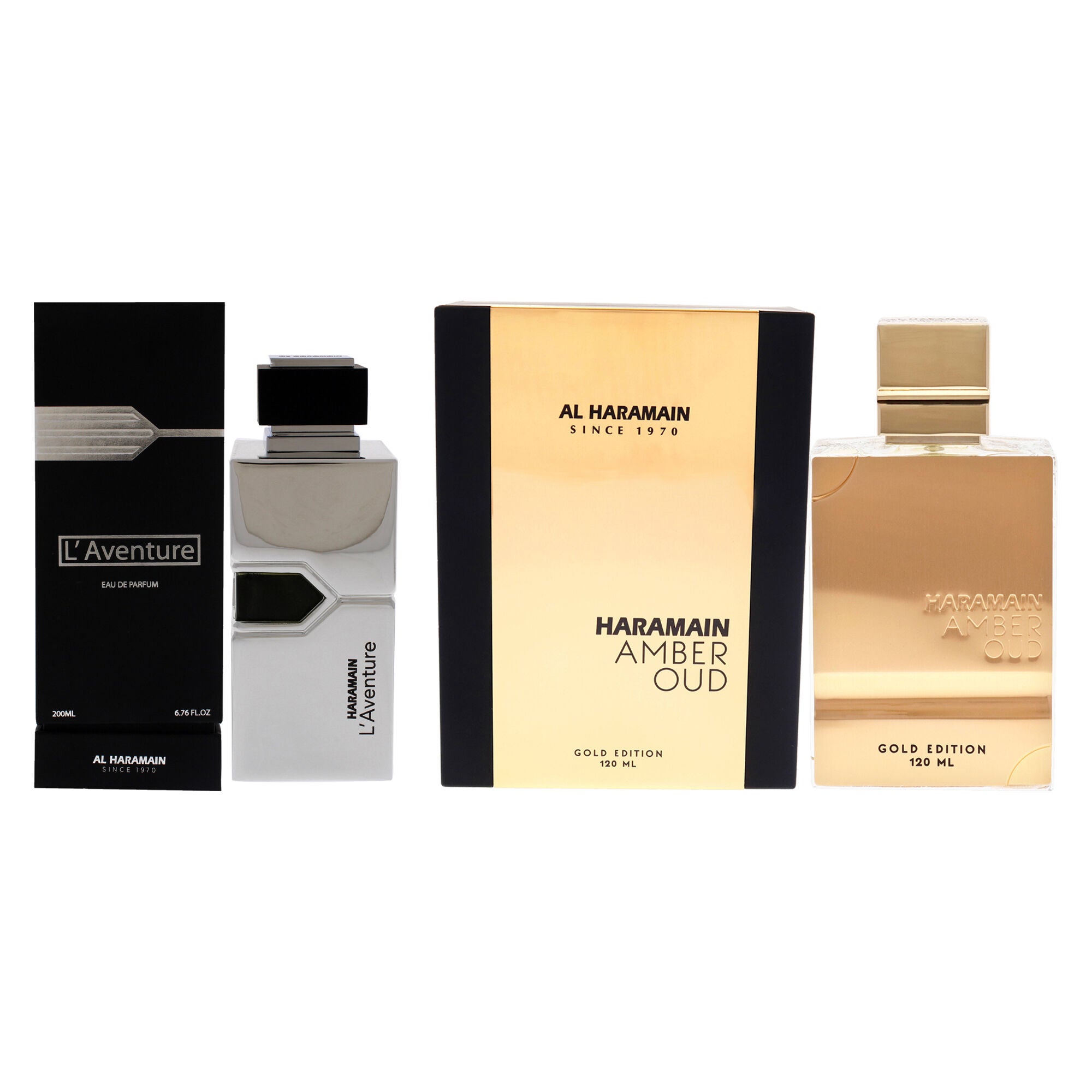 Amber Oud and LAventure Kit by Al Haramain for Men - 2 Pc Kit 6.76 oz EDP Spray, 4 oz EDP Spray (Gold Edition), See Description, hi-res image number 0