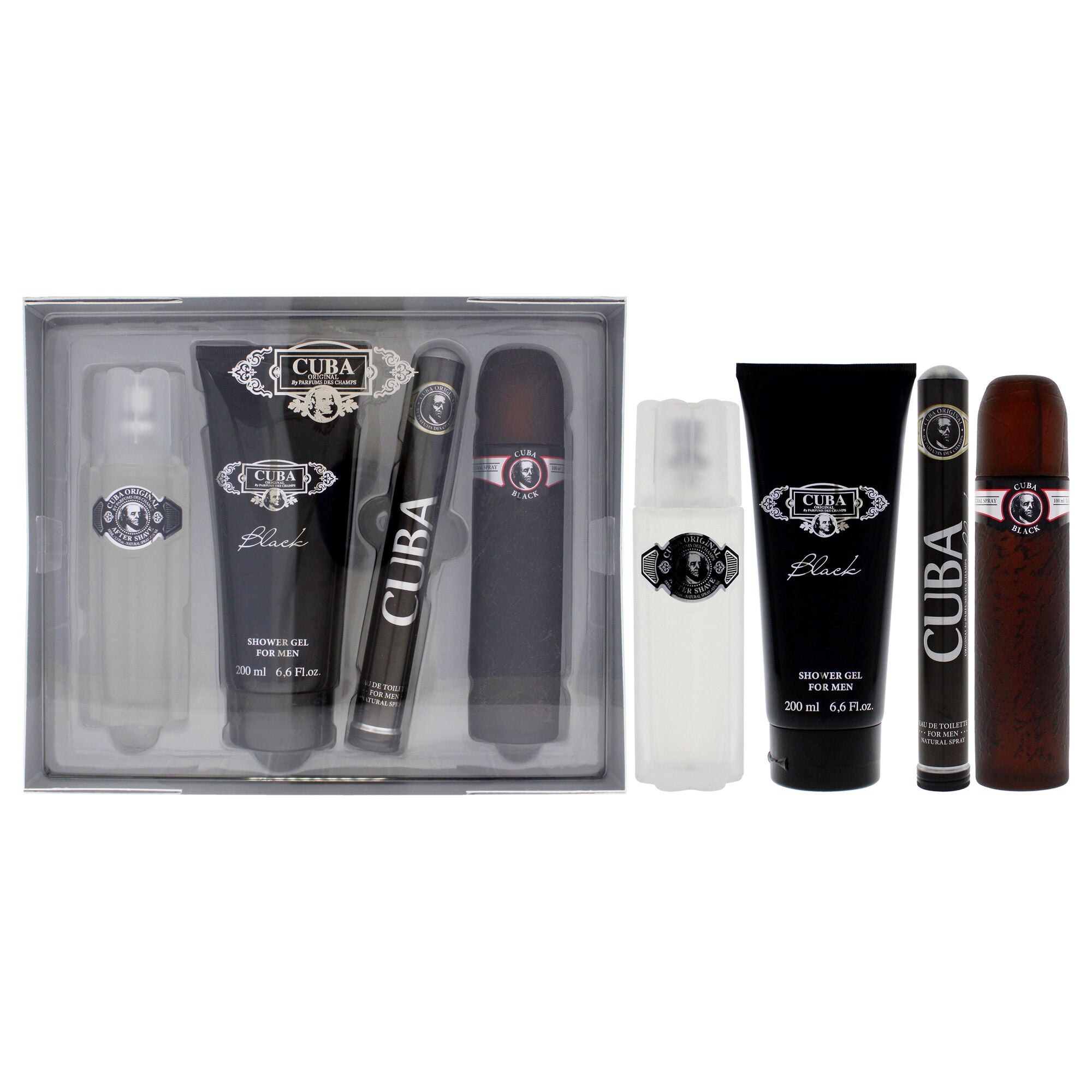 Cuba Black by Cuba for Men - 4 Pc Gift Set 3.4oz EDT Spray, 1.7oz EDT Spray, 3.3oz After Shave, 6.7oz Shower Gel, See Description, hi-res image number 0