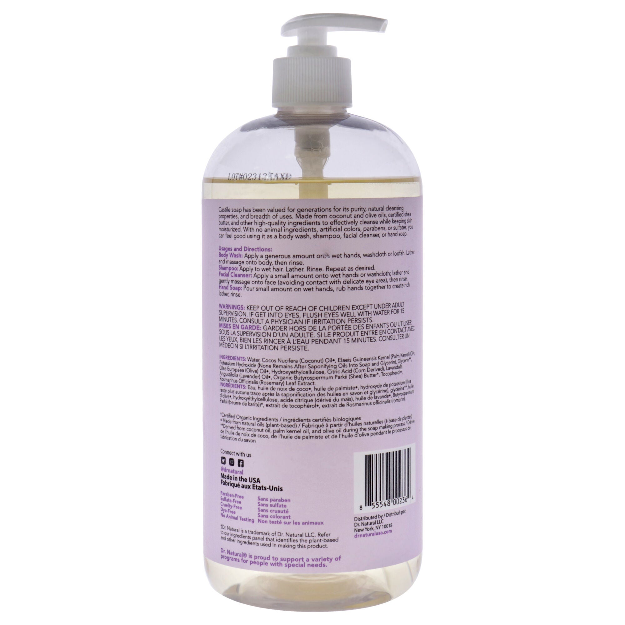 Castile Liquid Soap - Lavender by Dr. Natural for Unisex - 32 oz Soap, See Description, alternate image number 1