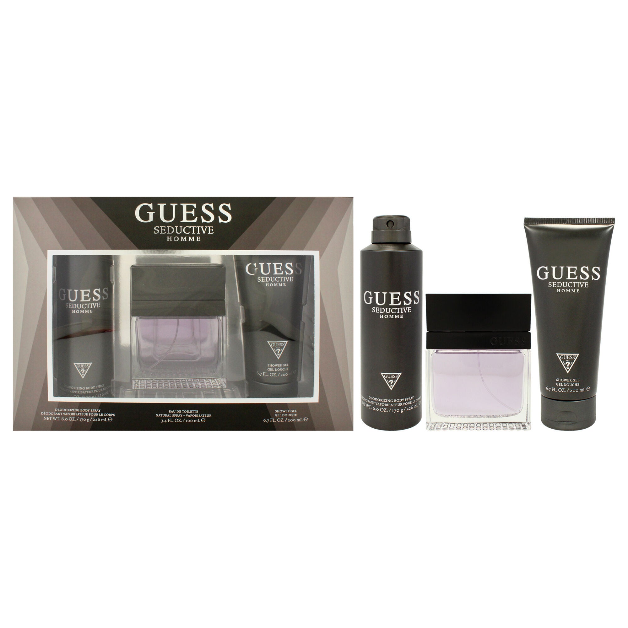 Seductive by Guess for Men - 3 Pc Gift Set 3.4oz EDT Spray, 6oz Deodorizing Body Spray, 6.7oz Shower Gel, See Description, hi-res image number 0