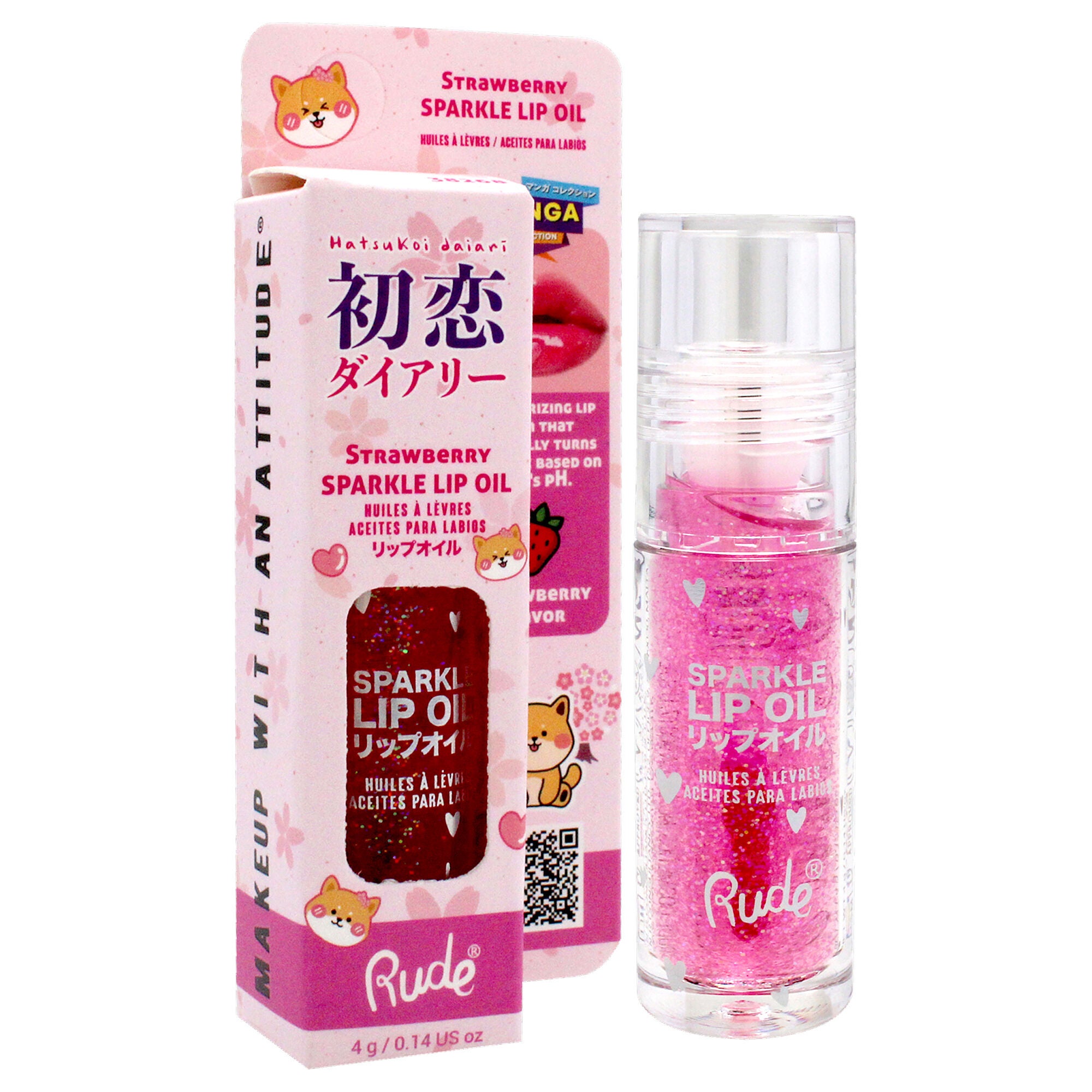 Manga Collection Sparkle Lip Oil - Strawberry by Rude Cosmetics for Women 0.14oz Lip Oil, See Description, alternate image number 1