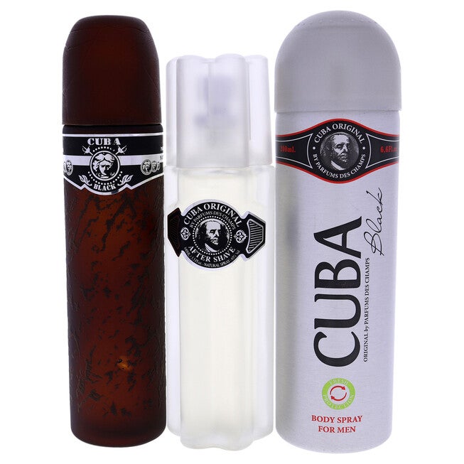 Cuba Black by Cuba for Men - 3 Pc Gift Set 3.3oz EDT Spray, 3.3oz After Shave, 6.7oz Body Spray, , alternate image number null