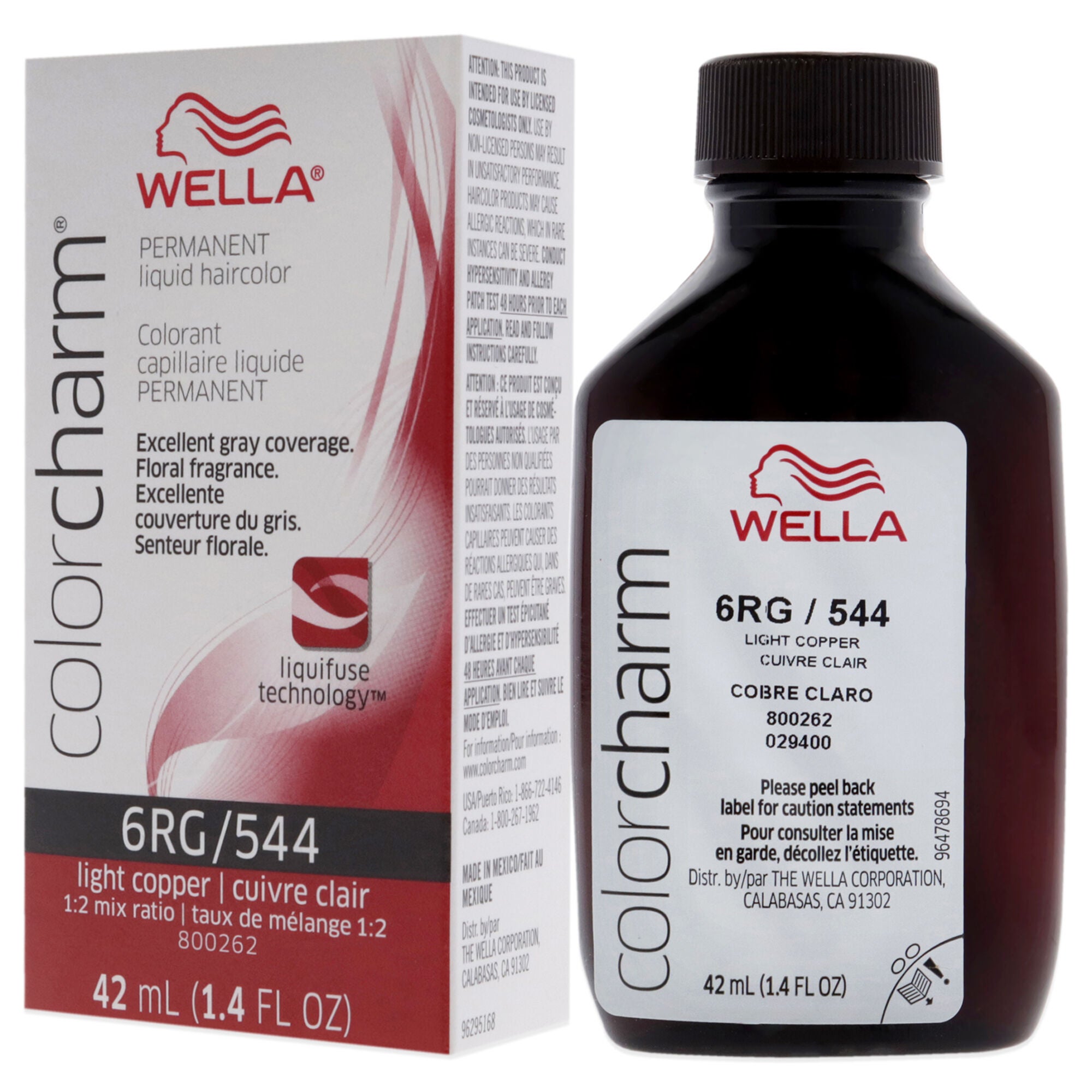 Color Charm Permanent Liquid Hair Color - 544 6RG Light Copper by Wella for Unisex - 1.42 oz Hair Color, See Description, alternate image number 3
