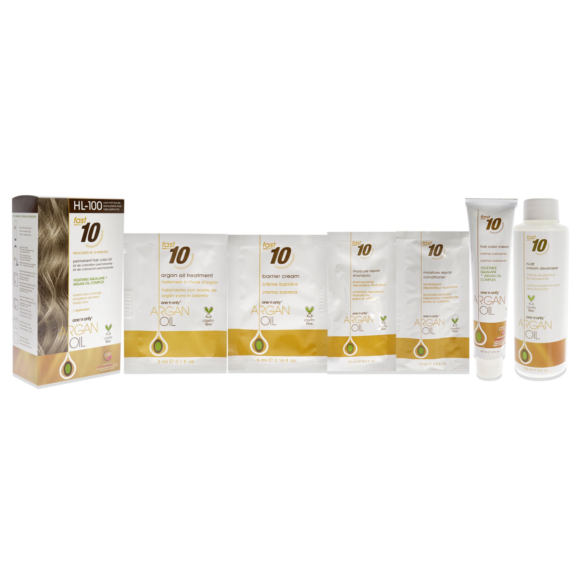 Argan Oil Fast 10 Permanent Hair Color Kit - HL-100 Cool Hi-Lift Blonde by One n Only for Unisex - 1 Pc Hair Color, See Description, alternate image number 1