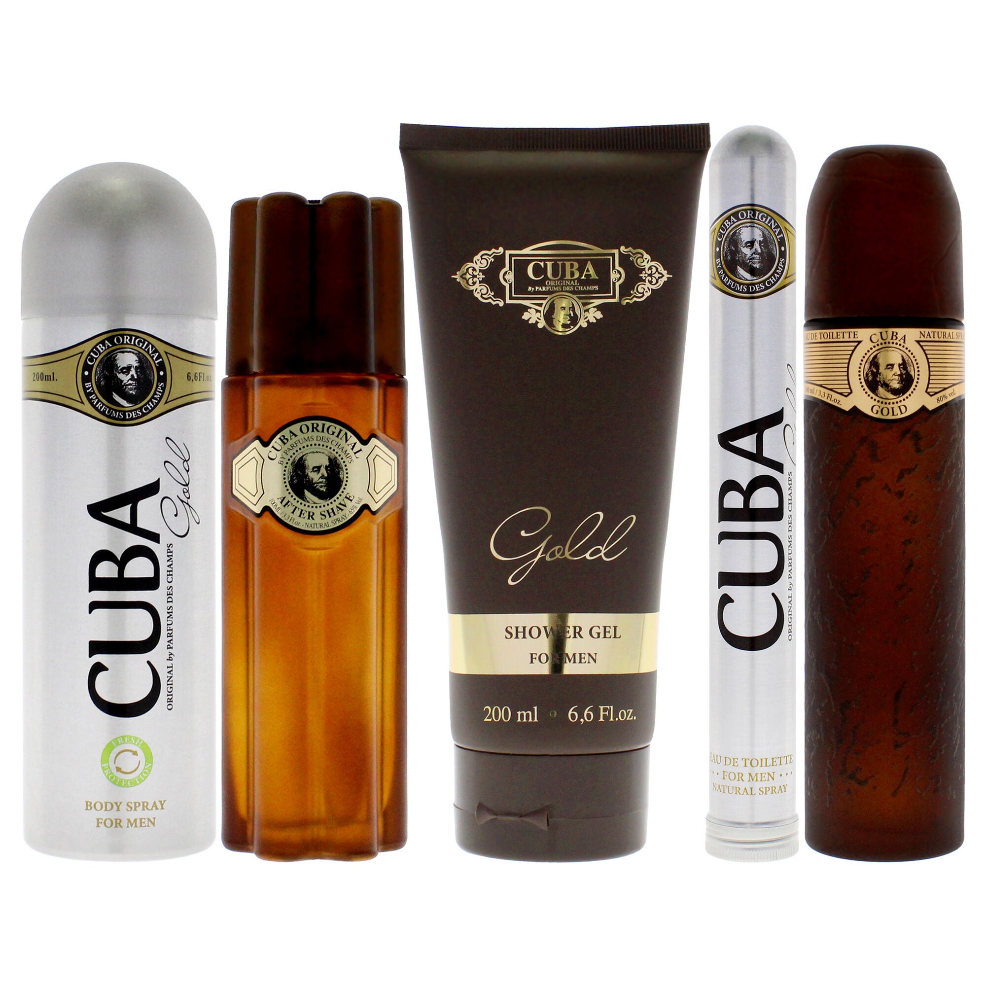 Cuba Gold Must Have by Cuba for Men - 5 Pc Gift Set 3.3oz EDT Spray, 1.17oz EDT Spray, 3.3oz After Shave, 6.7oz Body Spray, 6.7oz Shower Gel, See Description, alternate image number 4