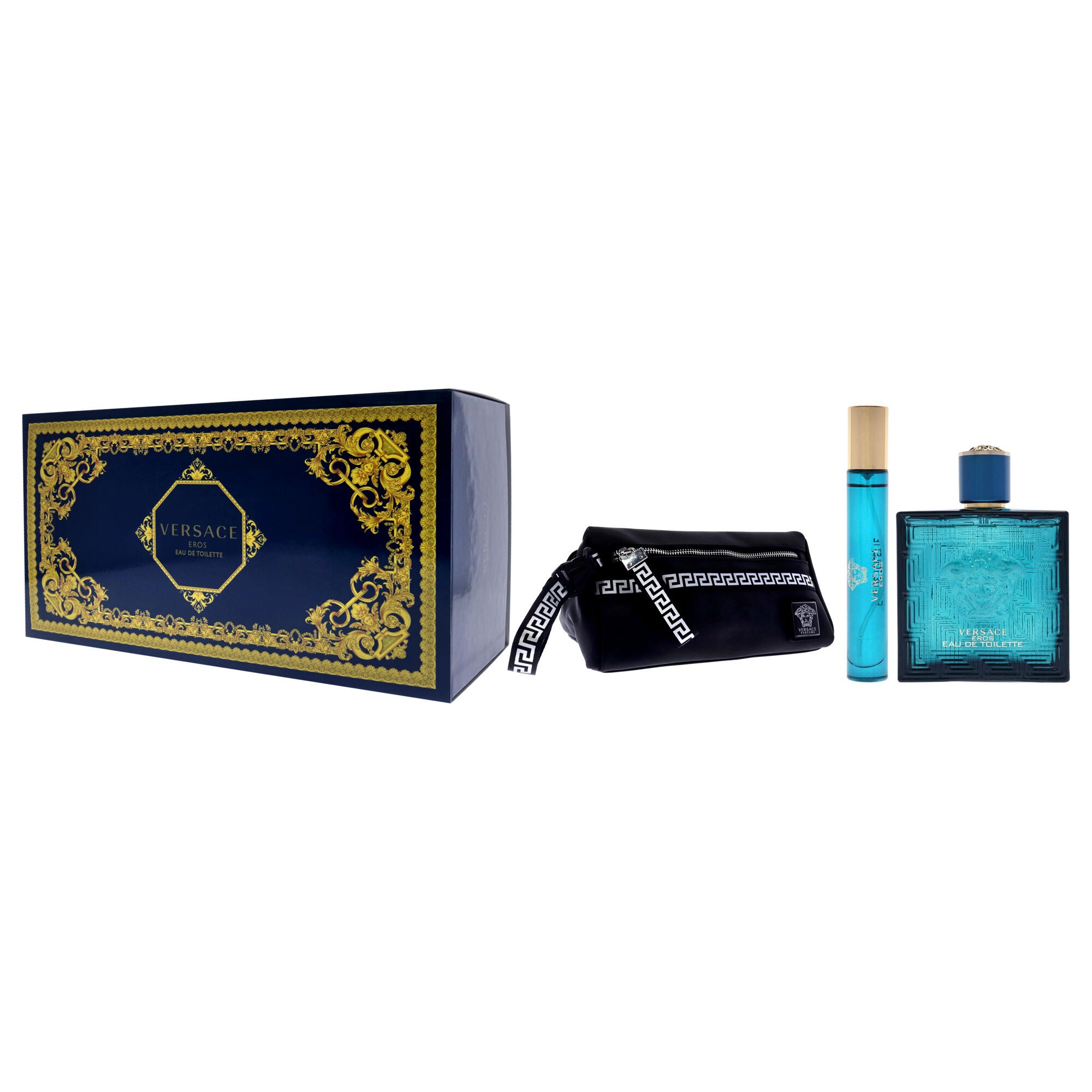 Versace Eros by Versace for Men - 3 Pc Gift Set 3.4oz EDT Spray, 10ml EDT Spray, Blue Trousse, See Description, alternate image number 3