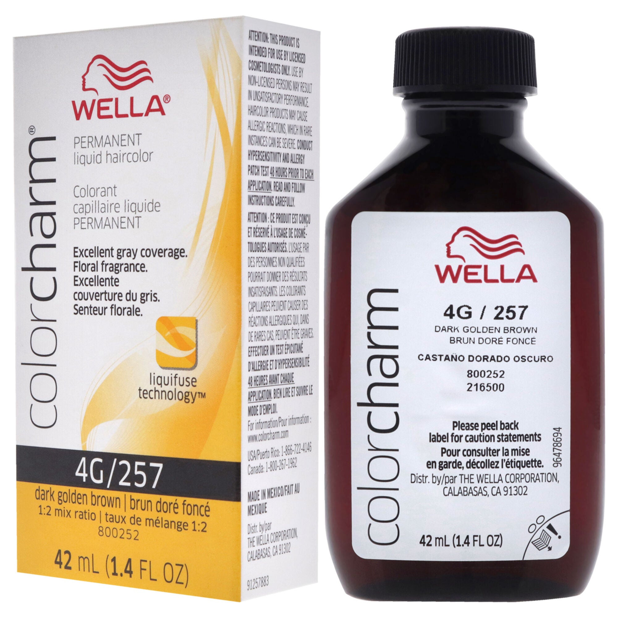 Color Charm Permanent Liquid Hair Color - 4G 257 Dark Golden Brown by Wella for Unisex - 1.42 oz Hair Color, See Description, alternate image number 3