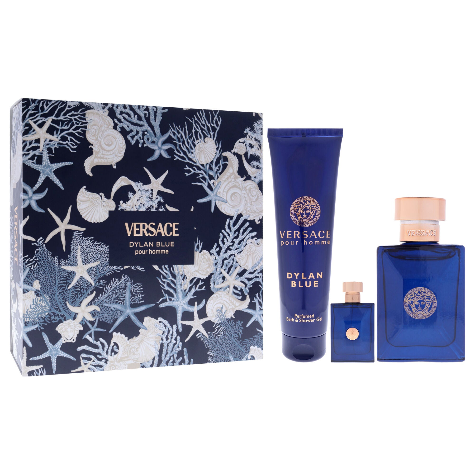 Dylan Blue by Versace for Men - 3 Pc Gift Set 3.4oz EDT Spray, 0.17oz EDT Splash (Mini), 5oz Bath and Shower Gel, Clear, alternate image number 2