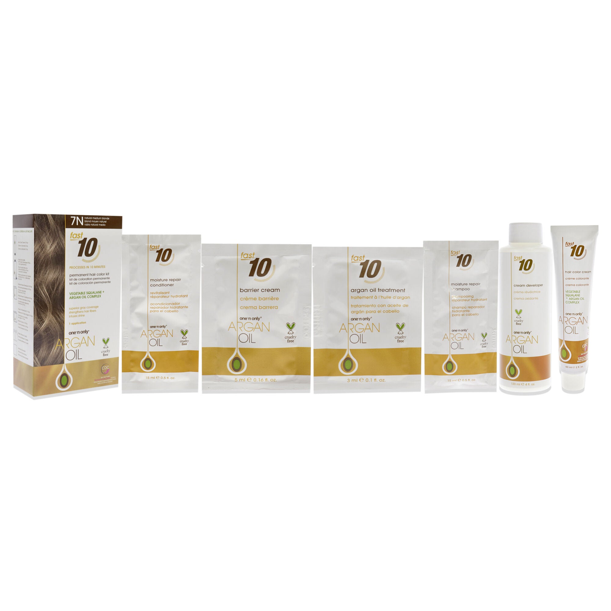 Argan Oil Fast 10 Permanent Hair Color Kit - 7N Natural Medium Blonde by One n Only for Unisex - 1 Pc Hair Color, See Description, alternate image number 1