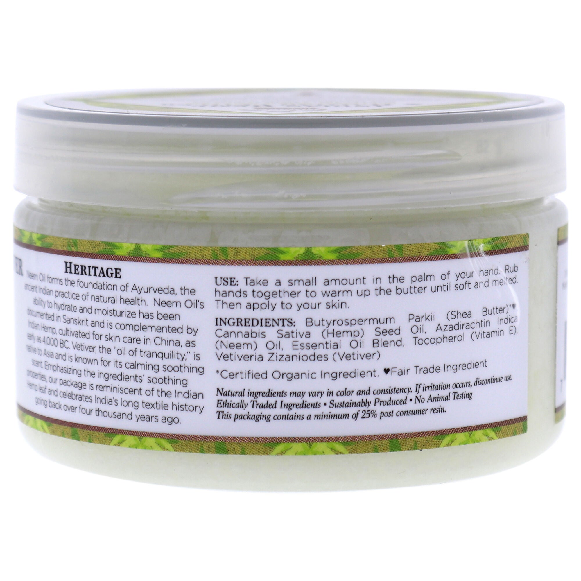 Indian Hemp and Haitian Vetiver Infused Shea Butter by Nubian Heritage for Unisex - 4 oz Moisturizer, , alternate image number 3