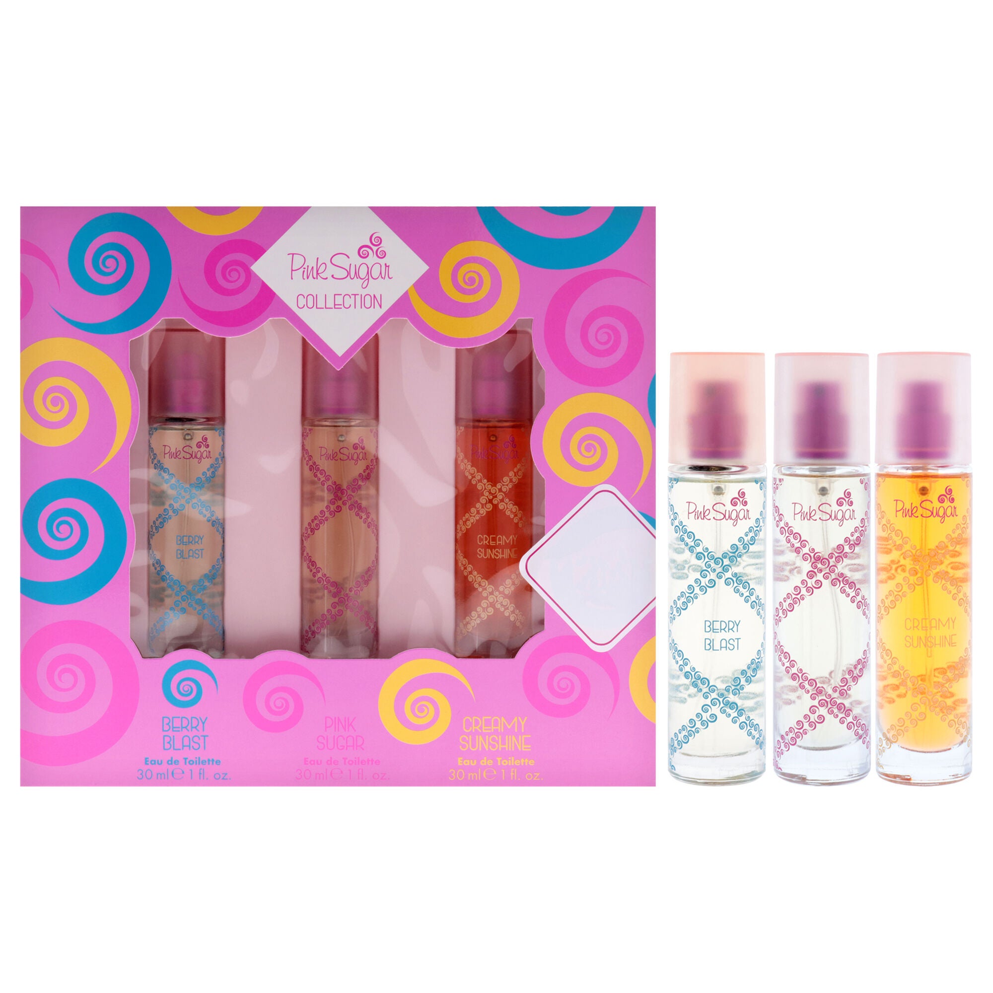 Pink Sugar Collection by Aquolina for Women - 3 Pc Gift Set 1oz Pink Sugar EDT Spray, 1oz Berry Blast EDT Spray, 1oz Cream Sunshine EDT Spray, Clear, hi-res image number 0