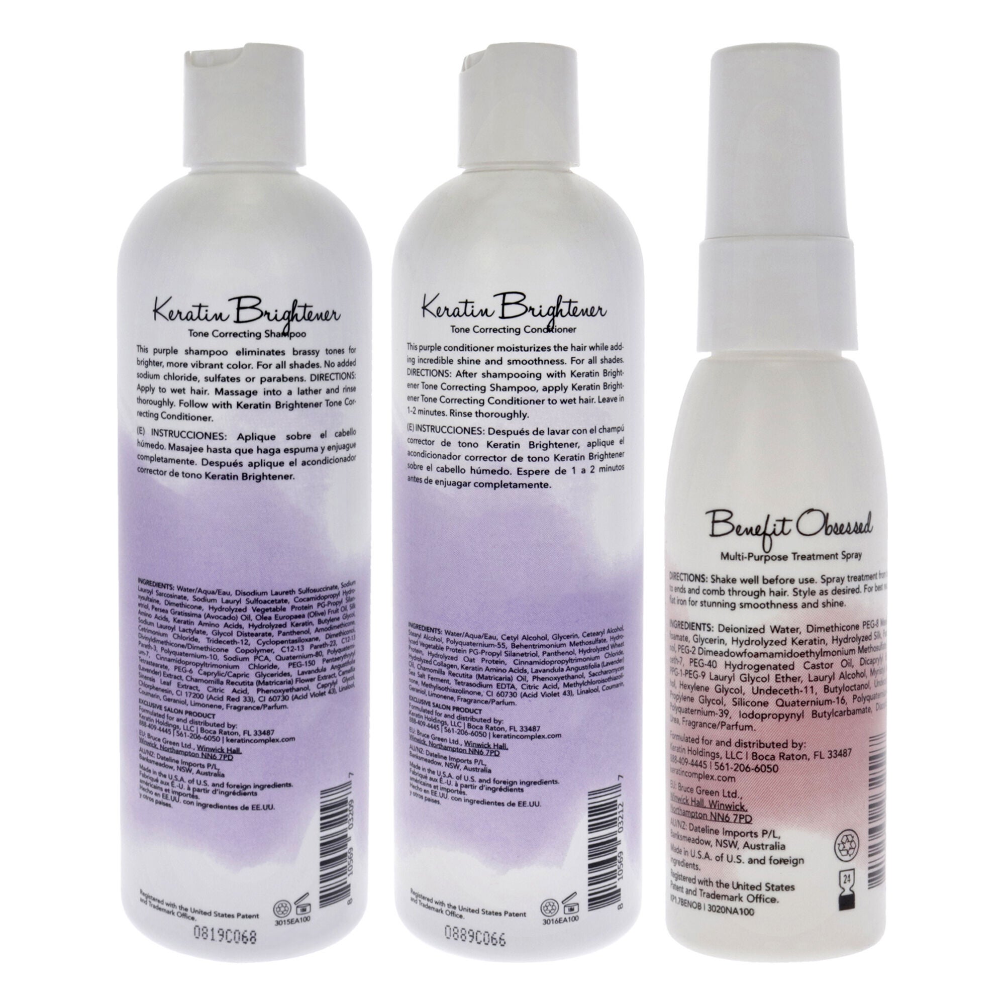Keratin Brightener Kit by Keratin Perfect for Unisex - 3 Pc 12 oz Shampoo, 12oz Conditioner, 1.7oz Benefit Obsessed Treatment, See Description, alternate image number 2