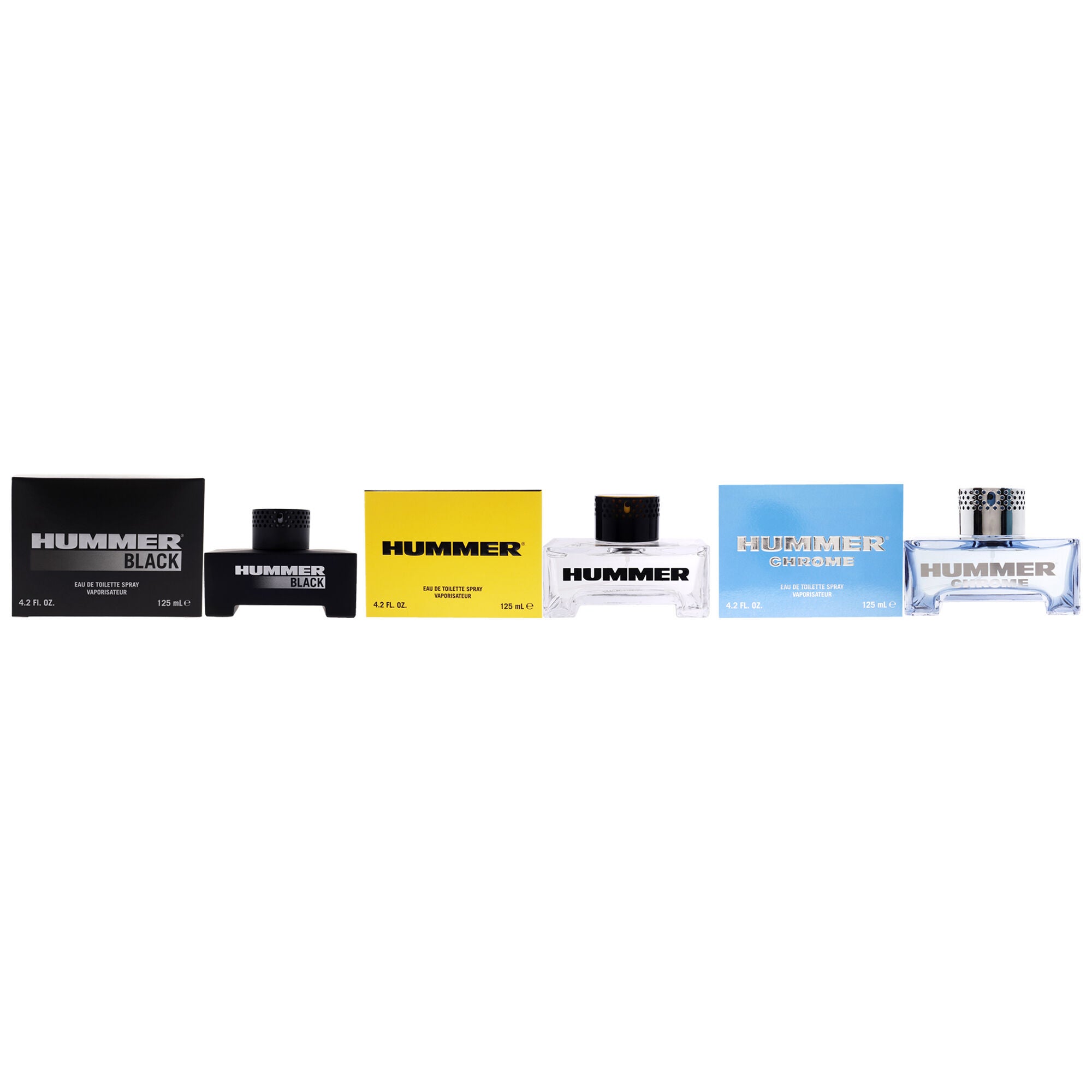 Hummer Kit by Hummer for Men - 3 Pc Kit 4.2 oz EDT Spray,4.2oz Hummer Black EDT Spray, 4.2oz Hummer Chrome EDT Spray, Clear, hi-res image number 0