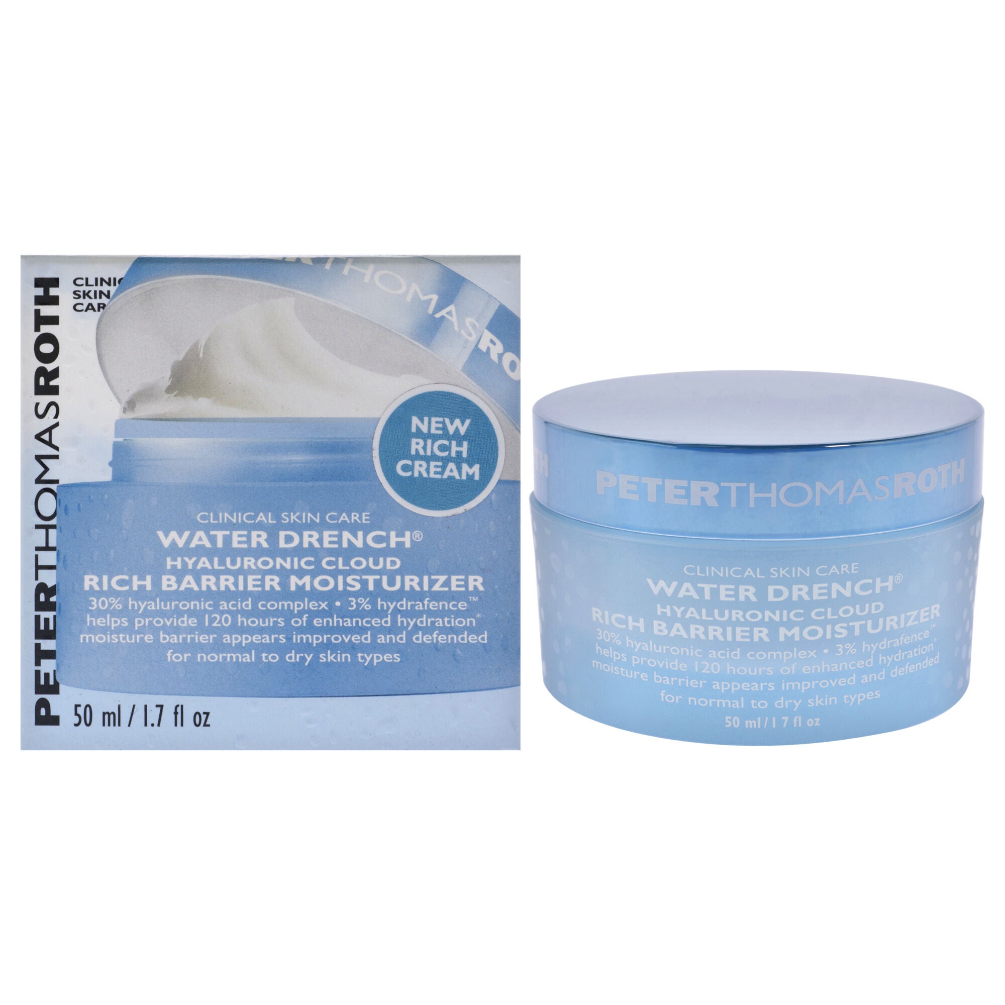 Water Drench Hyaluronic Cloud Rich Barrier Moisturizer by Peter Thomas Roth for Unisex - 1.7 oz Moisturizer, See Description, hi-res image number 0