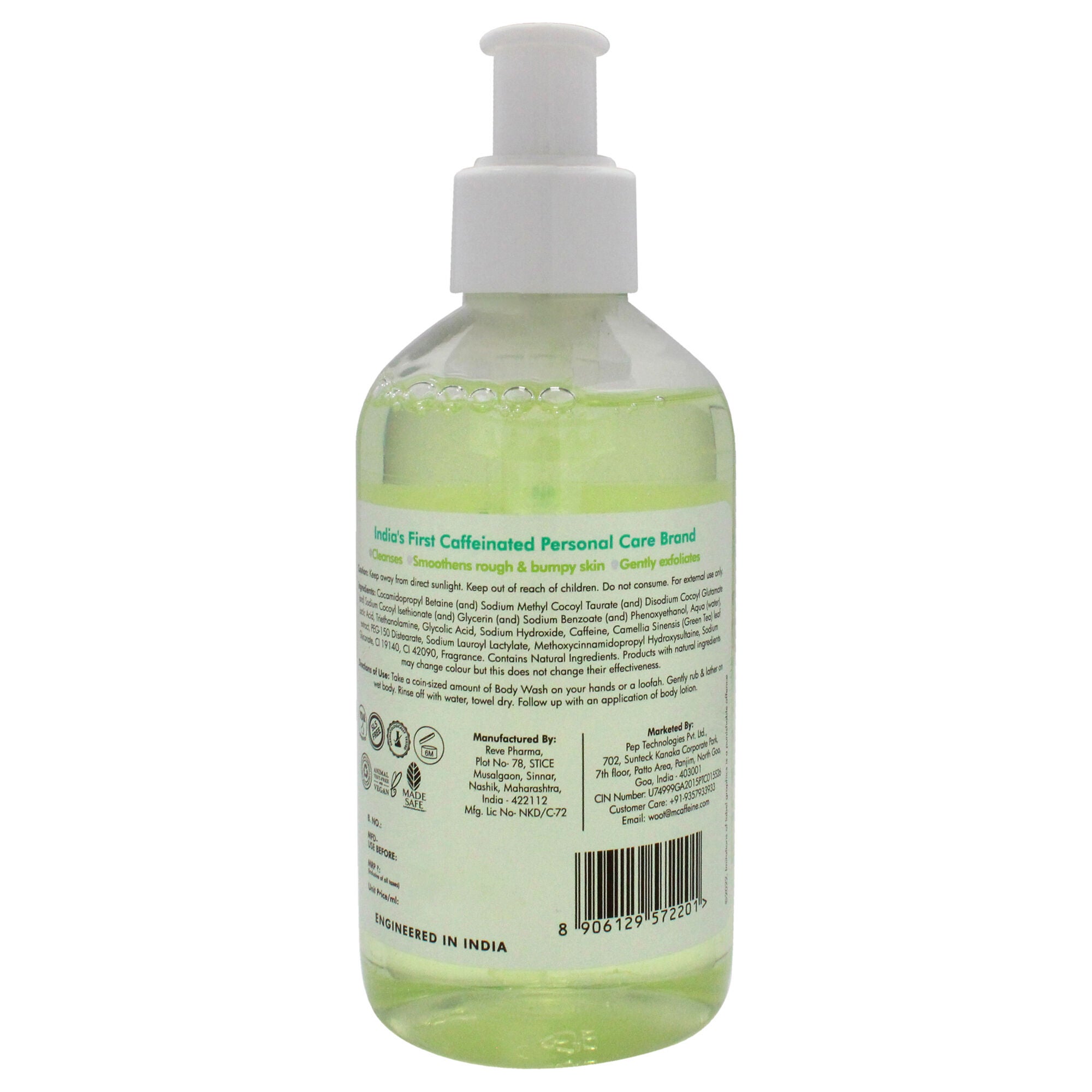 Green Tea Body Wash with AHA -10 Percent by mCaffeine for Unisex - 6.76 oz Body Wash, See Description, alternate image number 2