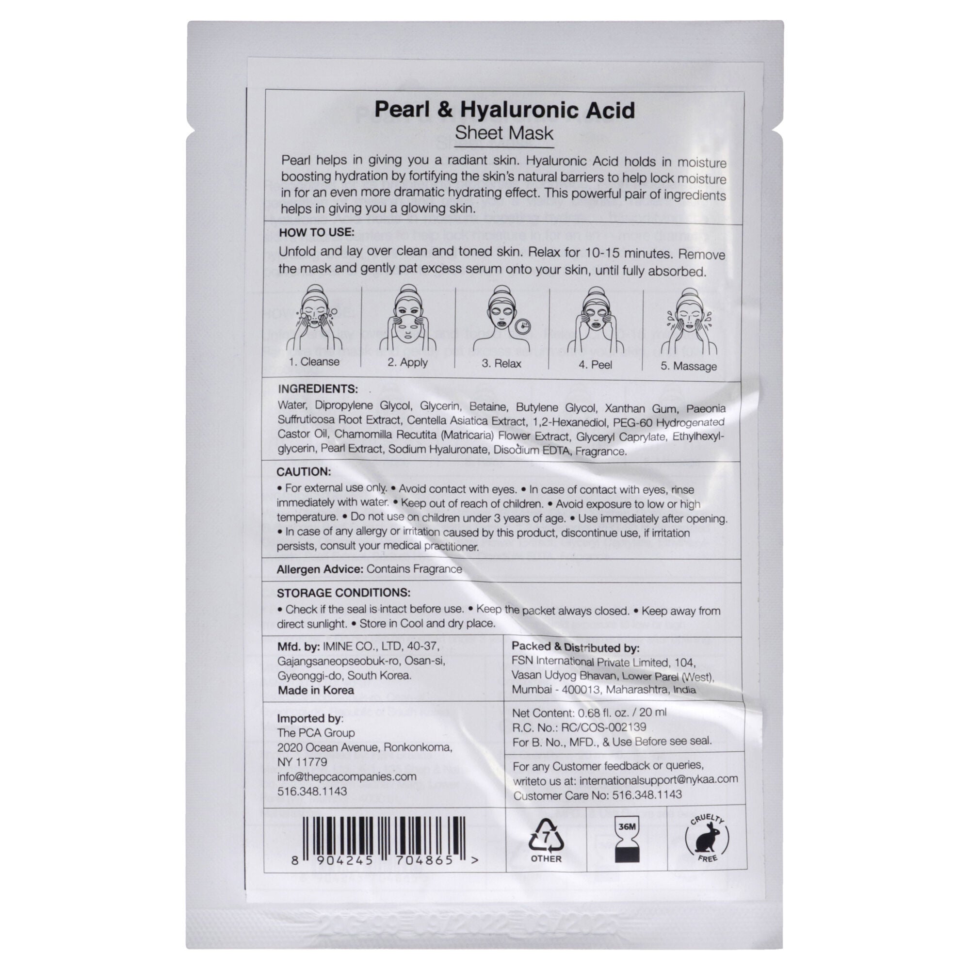 Skin Secrets Sheet Mask - Pearl and Hyaluronic Acid by Nykaa Naturals for Women - 1 Pc Mask, See Description, alternate image number 2