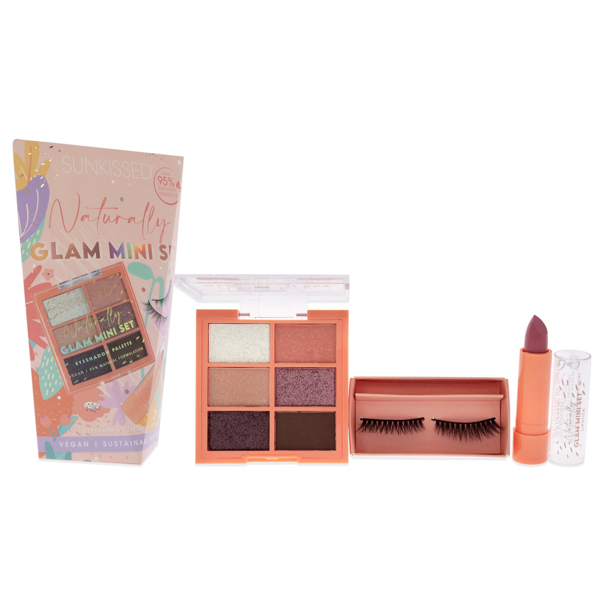 Naturally Glam Mini Set by Sunkissed for Women - 3 Pc 0.3oz Eyeshadow, 0.12oz Lipstick, False Eyelashes, , alternate image number 2