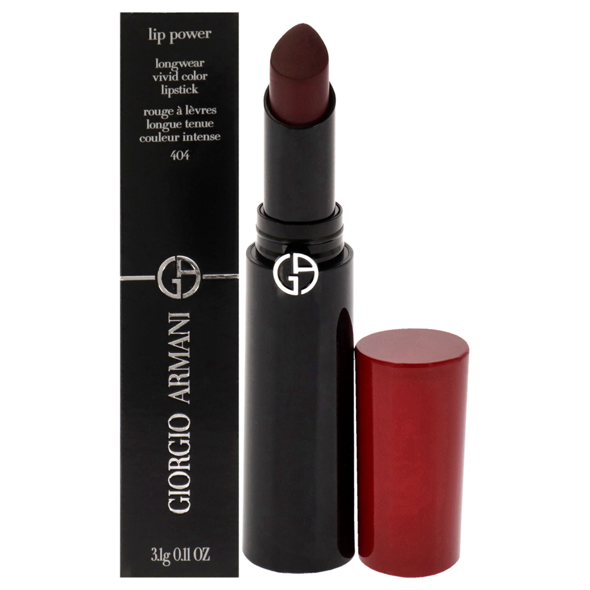 Lip Power Longwear Vivid Color Lipstick - 404 Tempting by Giorgio Armani for Women - 0.11 oz Lipstick, Red, hi-res image number 0