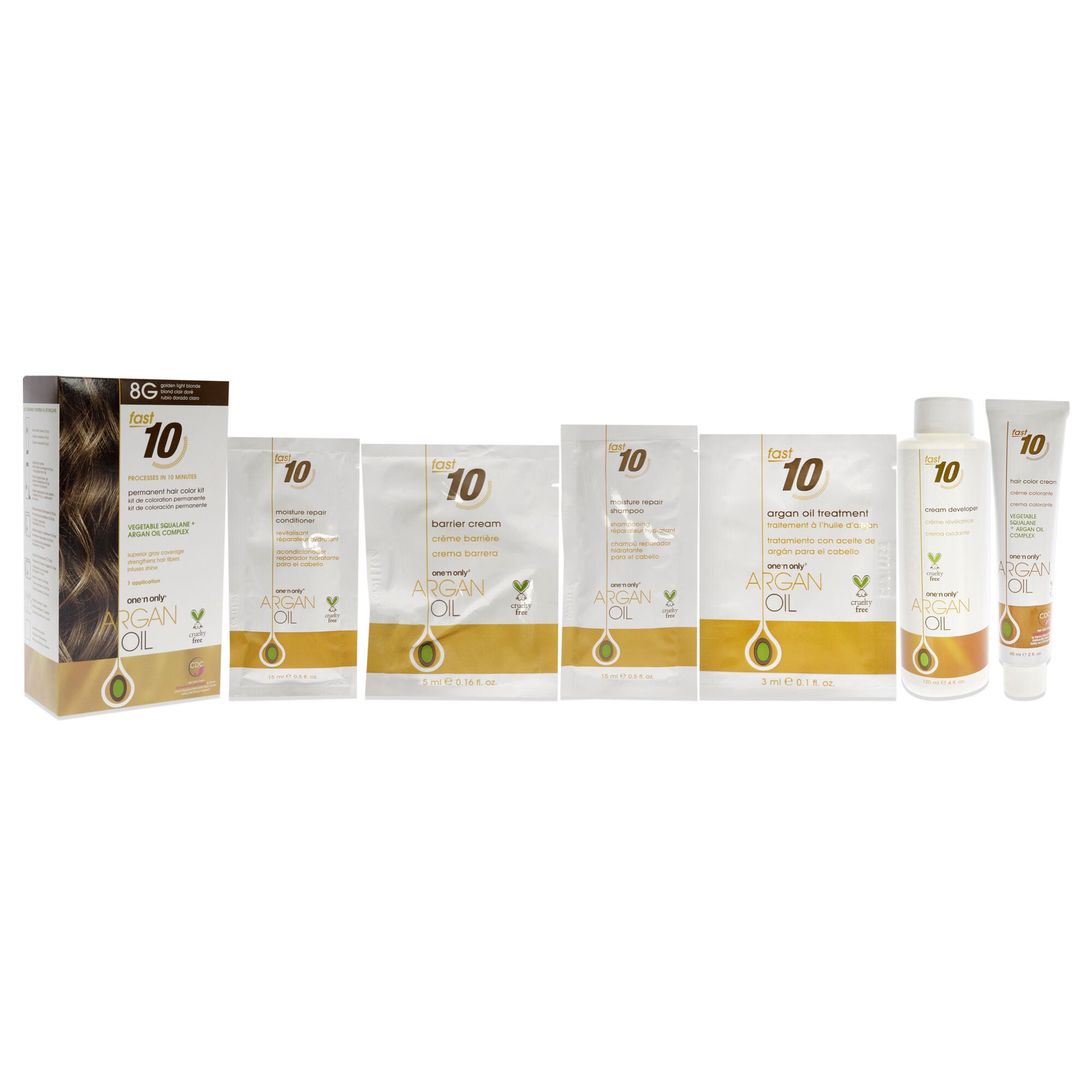 Argan Oil Fast 10 Permanent Hair Color Kit - 8G Golden Light Blonde by One n Only for Unisex - 1 Pc Hair Color, See Description, alternate image number 1