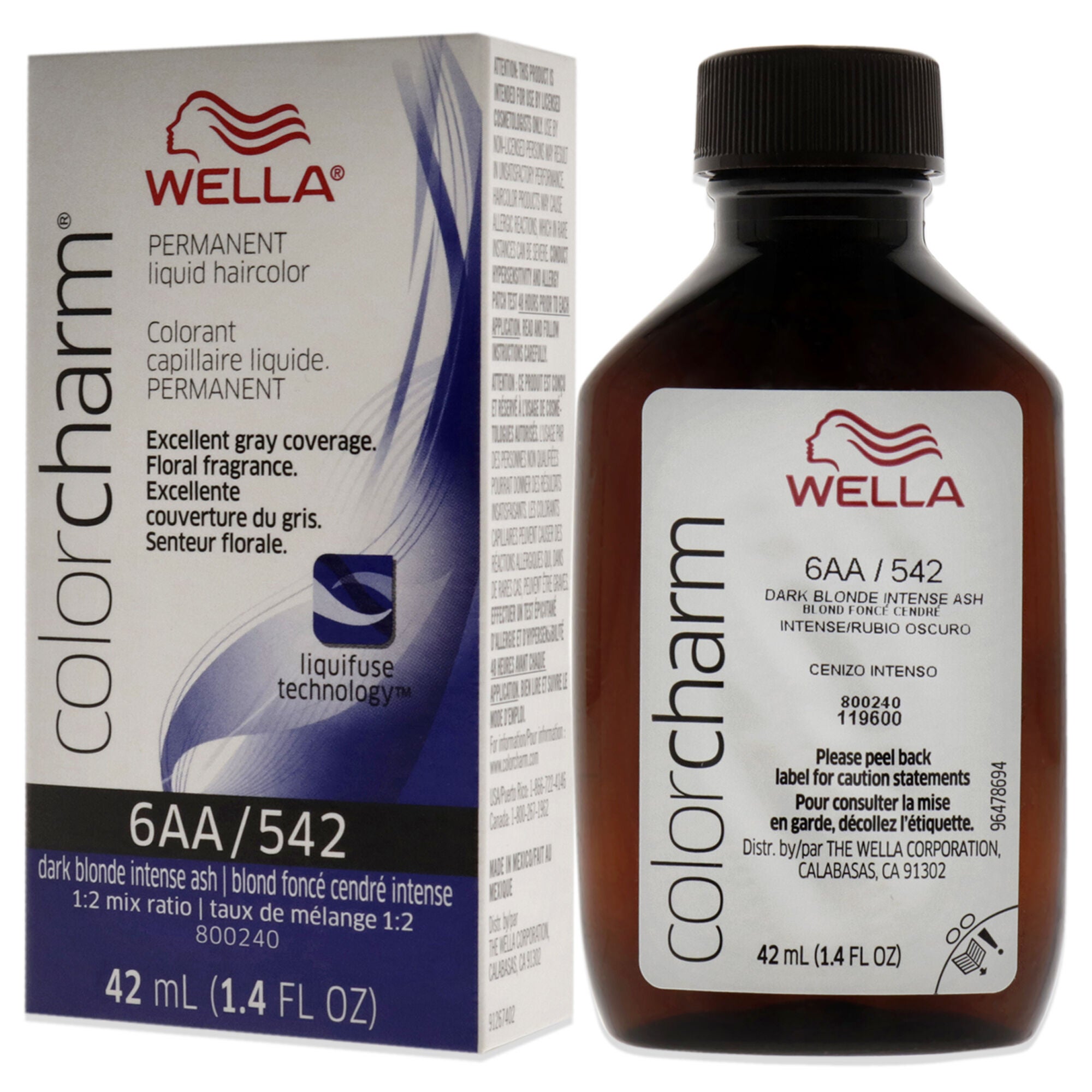 Color Charm Permanent Liquid Hair Color - 542 6AA Ash Blonde by Wella for Unisex - 1.42 oz Hair Color, See Description, alternate image number 3