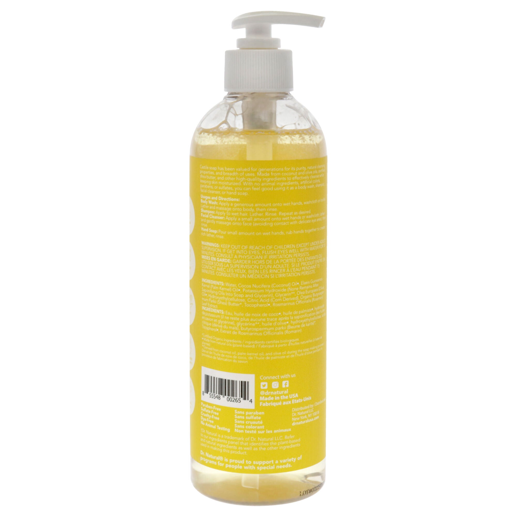 Castile Liquid Soap - Unscented Baby by Dr. Natural for Unisex - 16 oz Soap, See Description, alternate image number 2