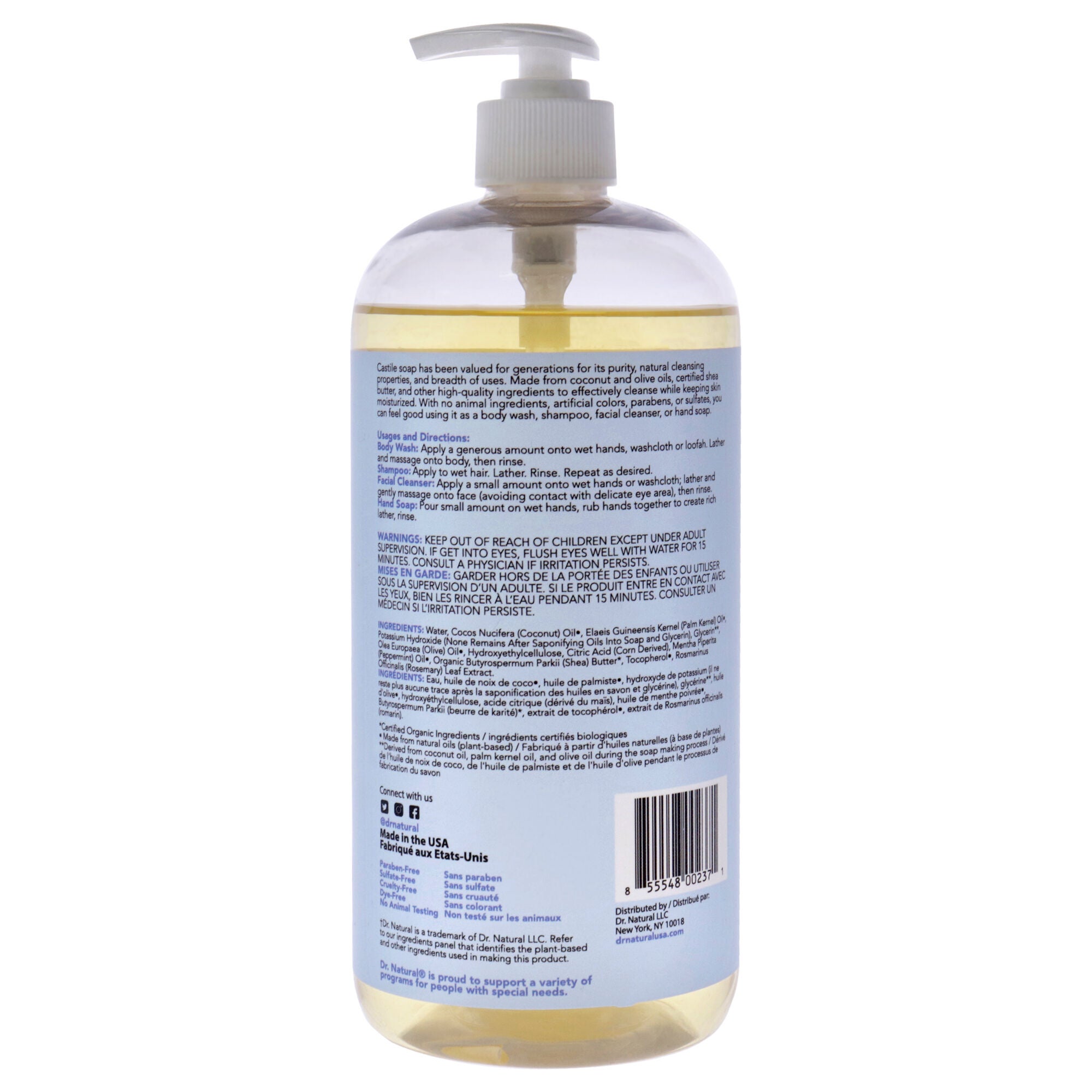 Castile Liquid Soap - Peppermint by Dr. Natural for Unisex - 32 oz Soap, See Description, alternate image number 1