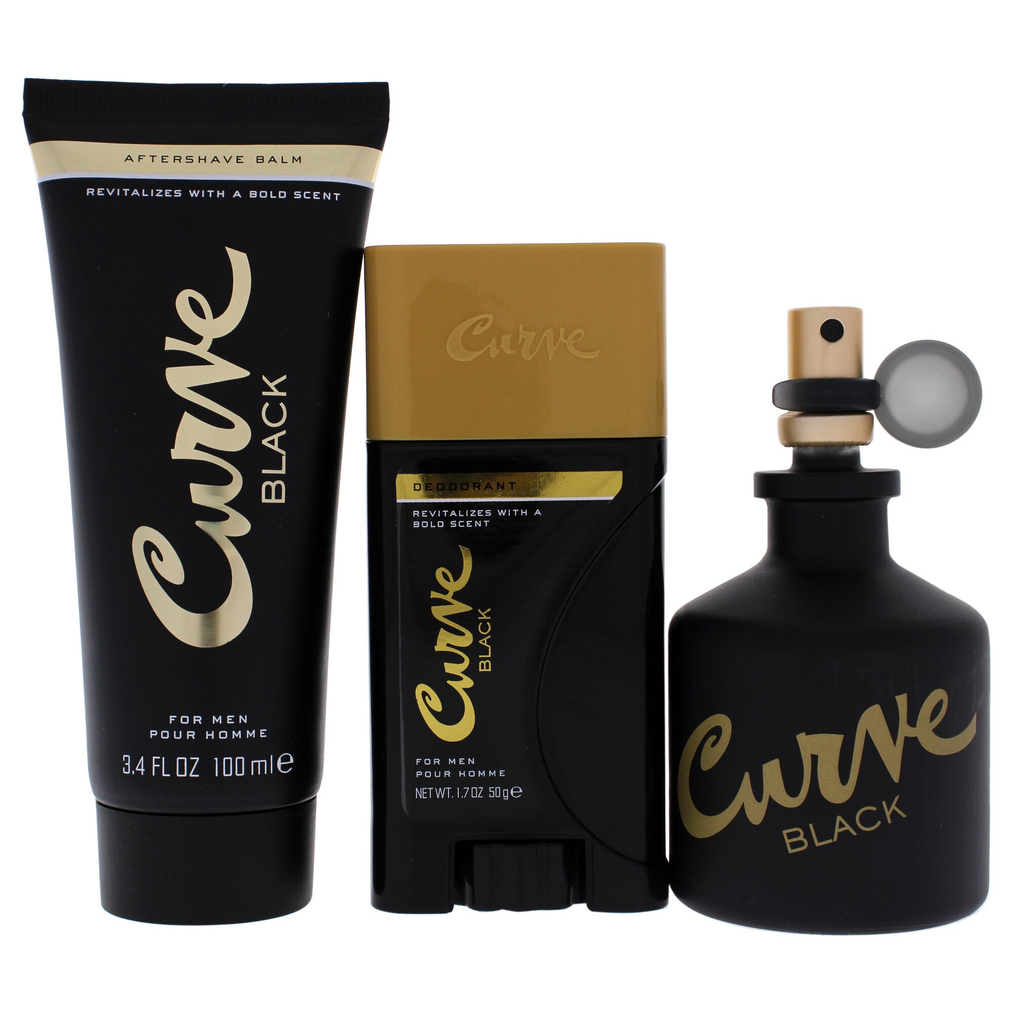 Curve Black by Liz Claiborne for Men - 3 Pc Gift Set 2.5oz EDC Spray, 3.4oz After Shave Balm, 1.7oz Deodorant Stick, See Description, alternate image number 1