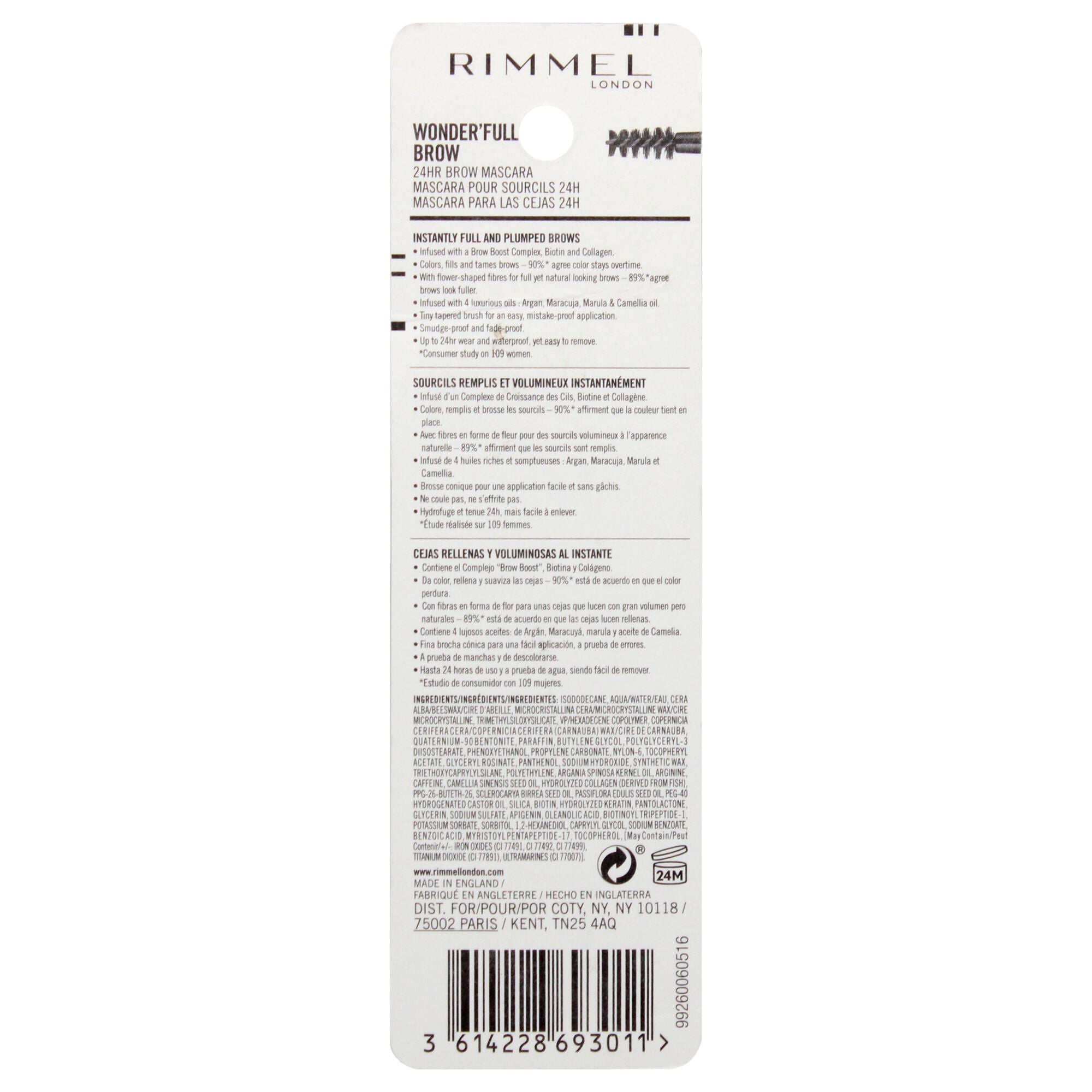 Wonder Full 24HR Brow Mascara - 002 Medium Brown by Rimmel London for Women - 0.15 oz Mascara, See Description, alternate image number 1